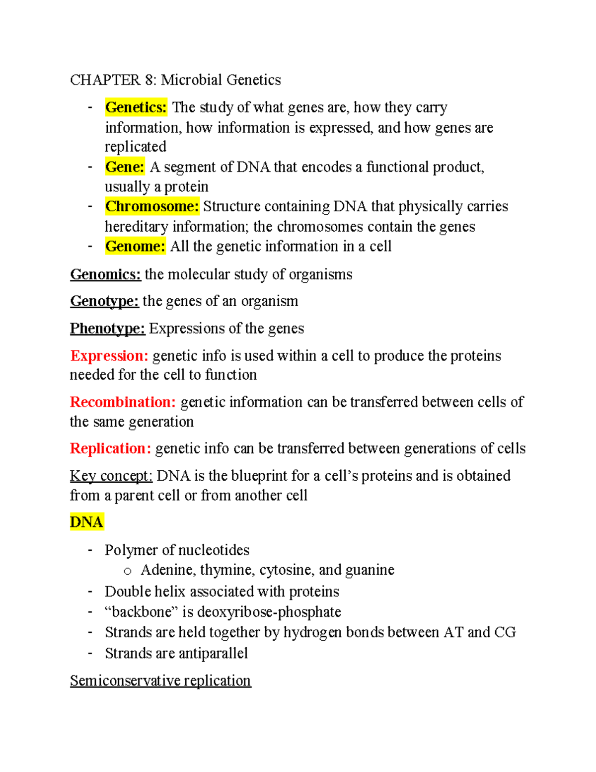 Chapter 8 bio notes - CHAPTER 8: Microbial Genetics - Genetics: The ...