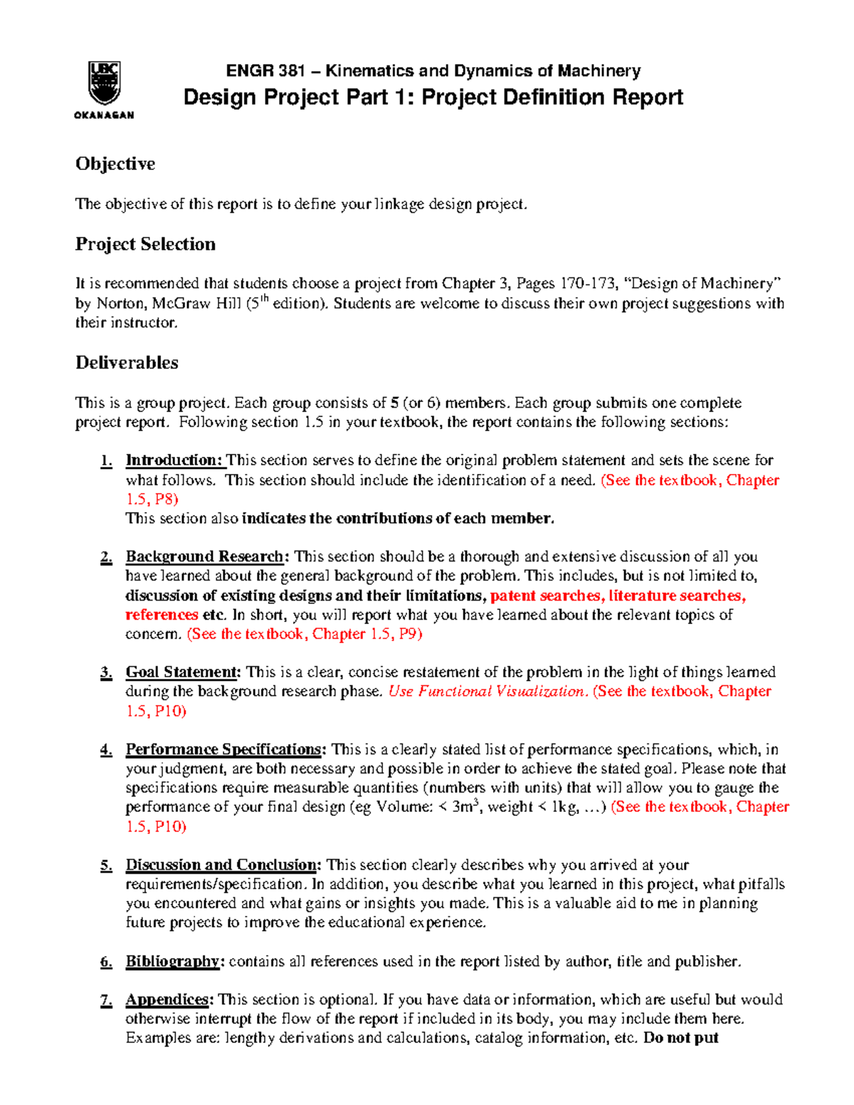 ENGR 381 design project I - ENGR 381 – Kinematics and Dynamics of ...