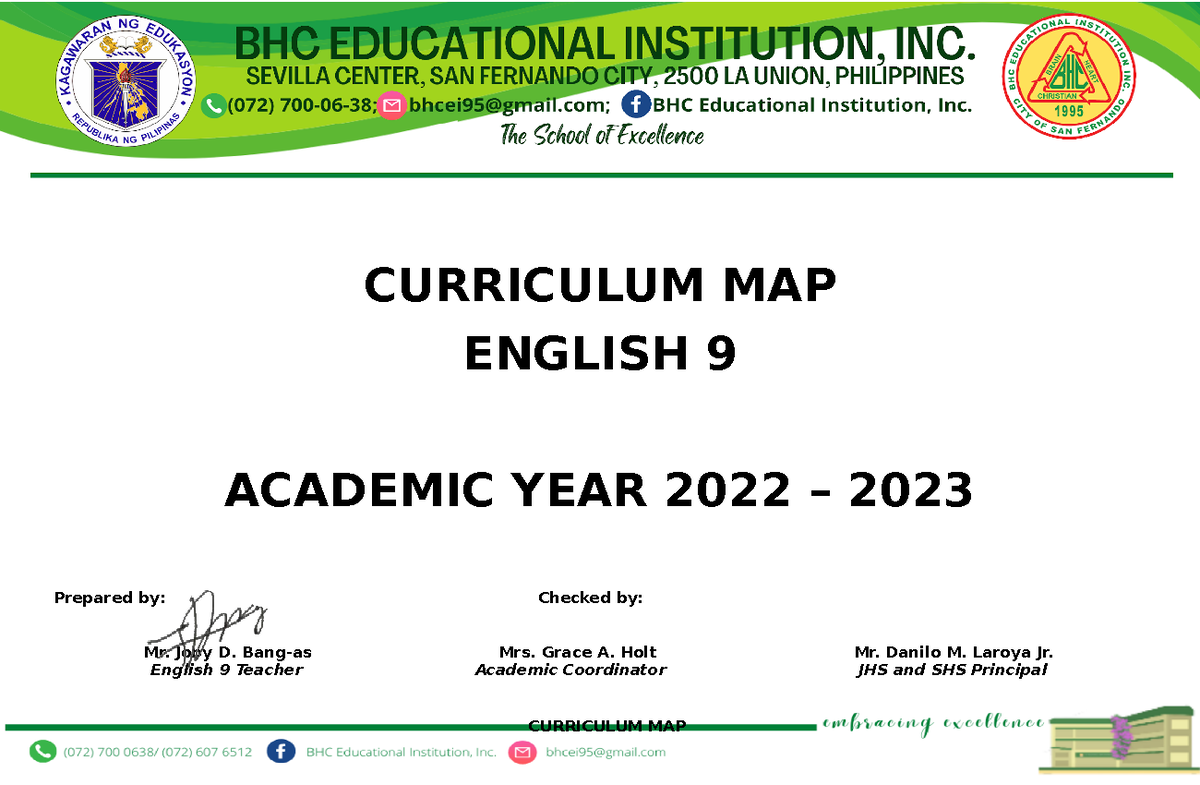 English 9 Curriculum Map - CURRICULUM MAP ENGLISH 9 ACADEMIC YEAR 2022 ...