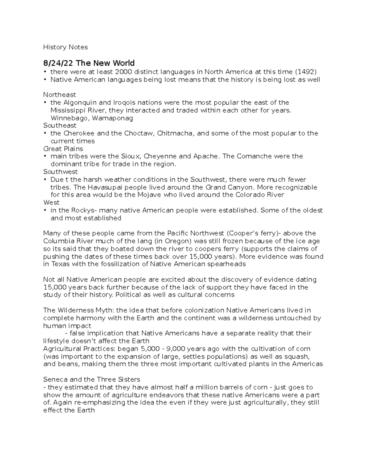 History Notes - History Notes 8/24/22 The New World there were at least ...