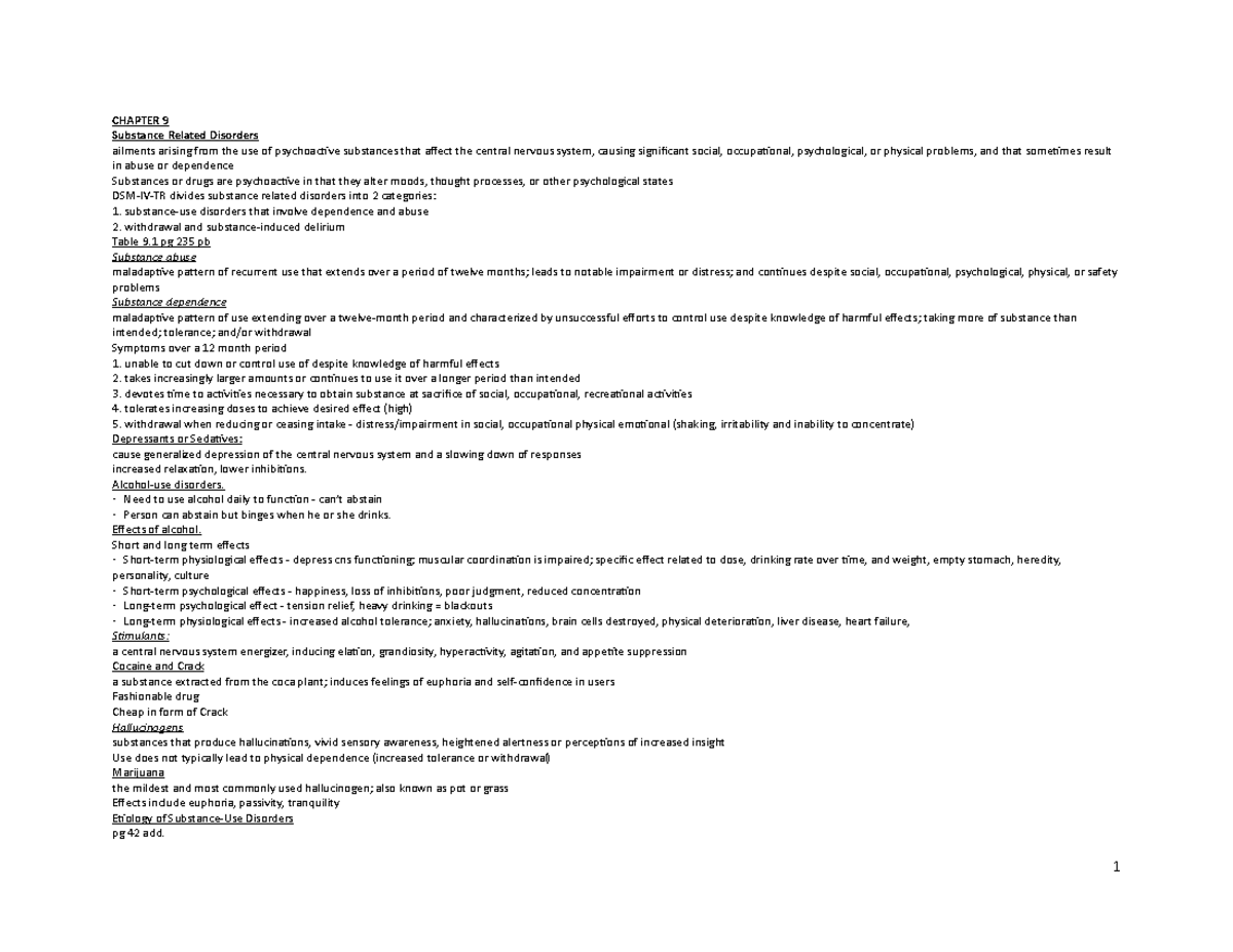 PYC3702 Chapter 9 - CHAPTER 9 Substance Related Disorders ailments ...