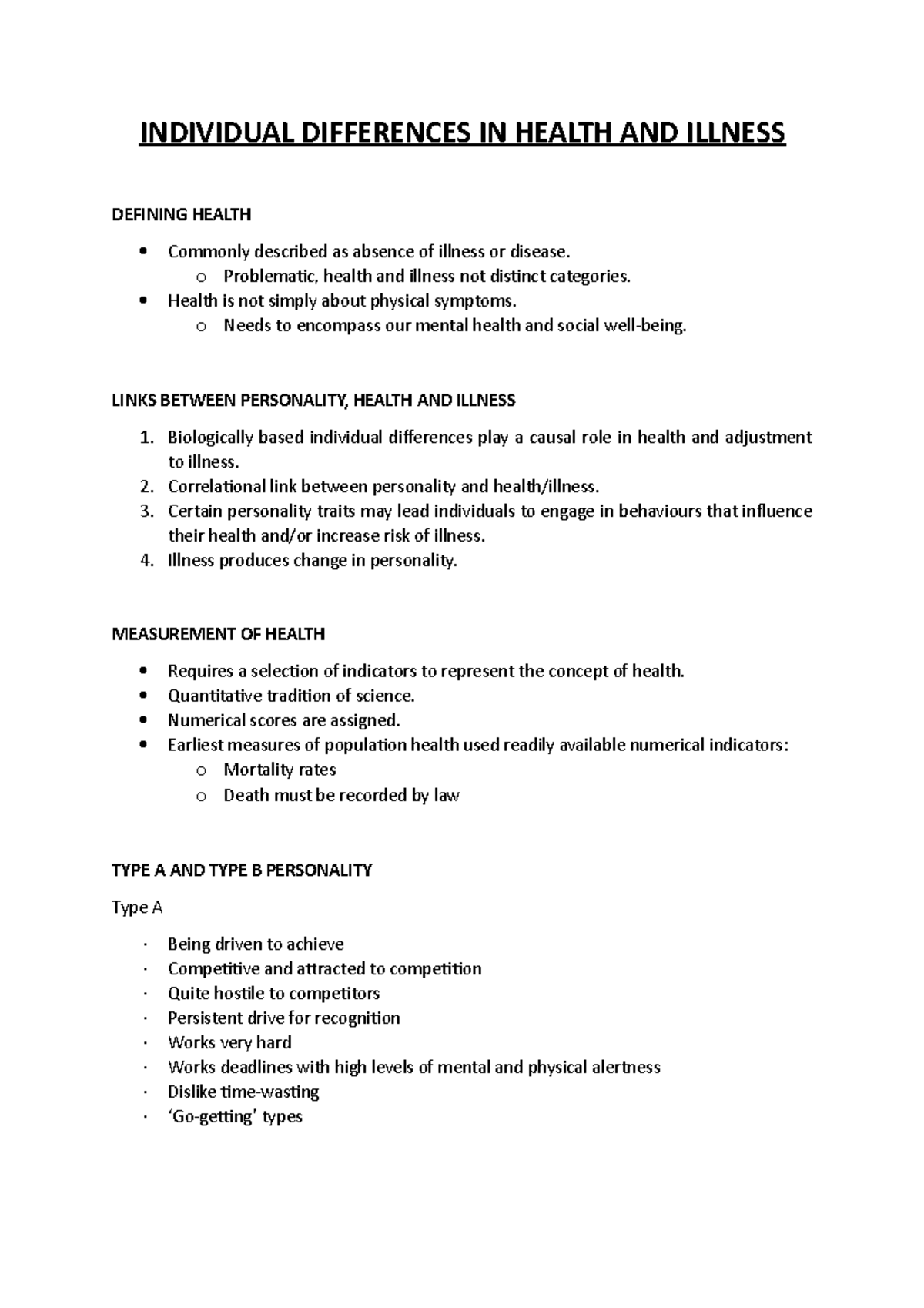 Individual Differences in Health and Illness - INDIVIDUAL DIFFERENCES ...