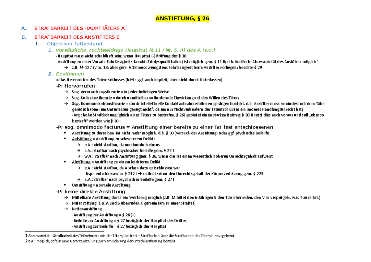 § 26, Anstiftung - Vorlesung Strafrecht AT II bei Prof. Steinberg = 2 ...