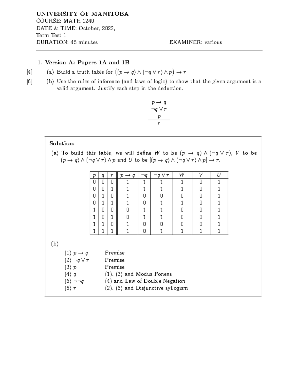 MATH1240F22Test1Solutions - COURSE: MATH 1240 DATE & TIME: October ...