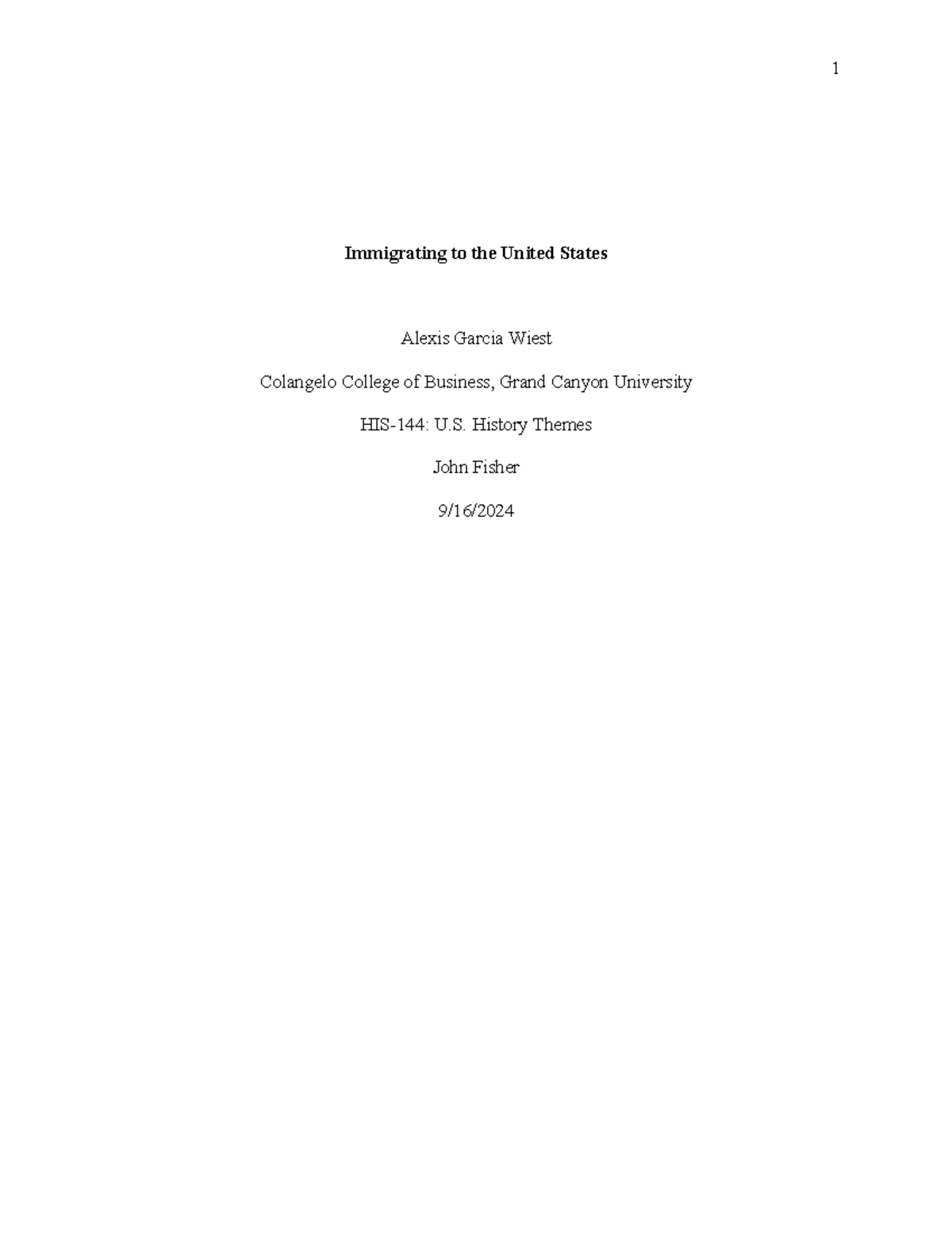 History Assignment 1 - Immigrating to the United States Alexis Garcia ...