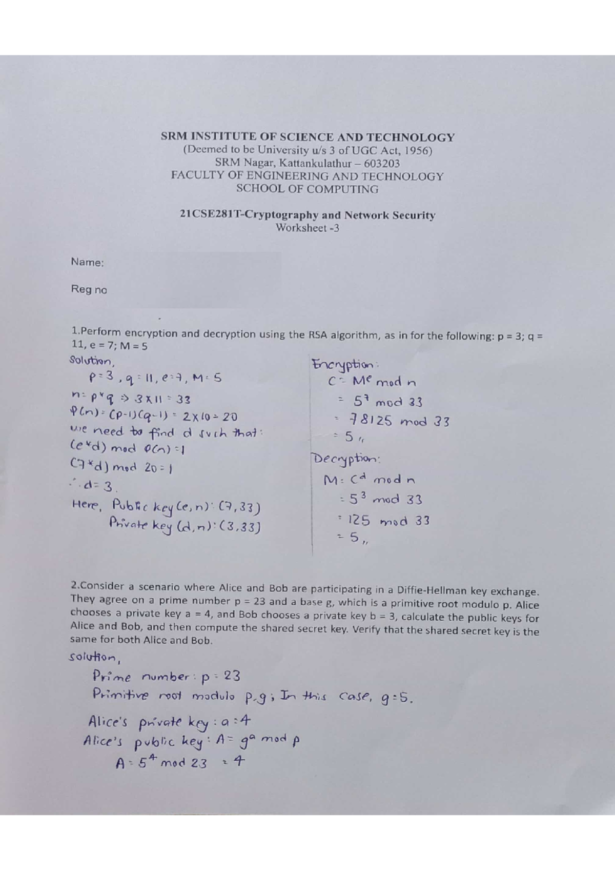 CNS - solved casestudy - Cryptography and Network Security - Studocu