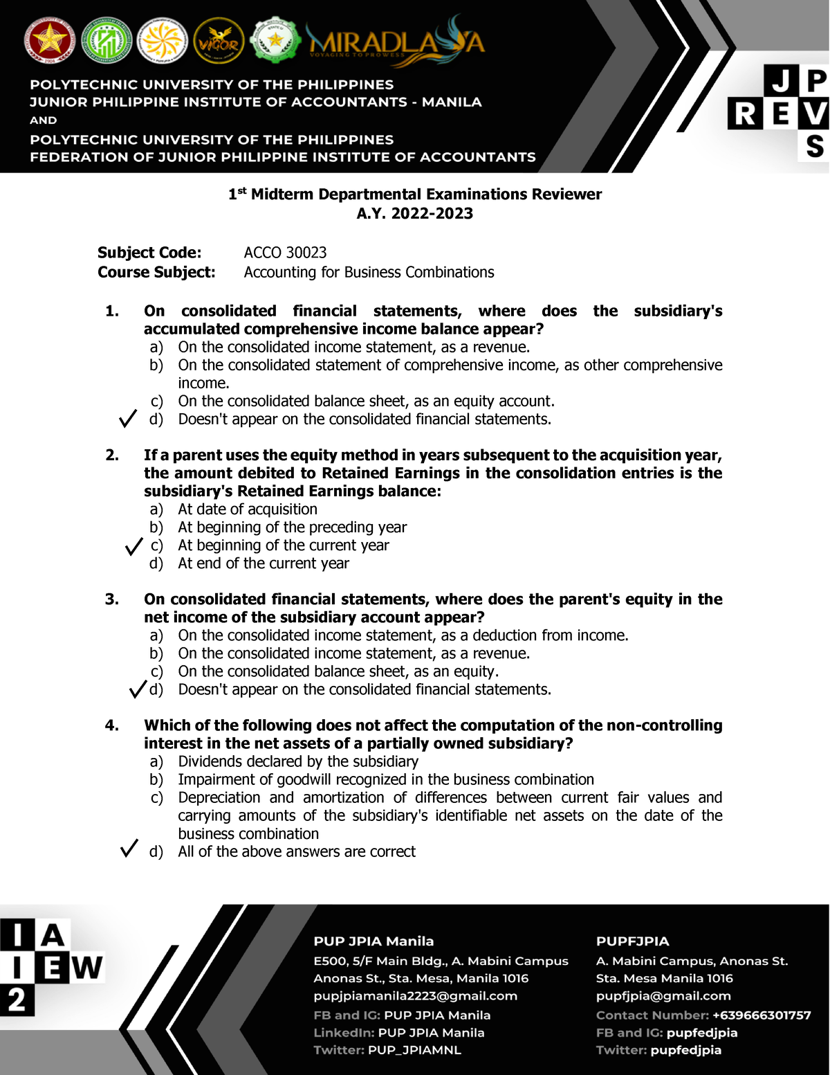 3rd Yr 1st MT Accounting For Business Combinations 2223 - 1 St Midterm ...