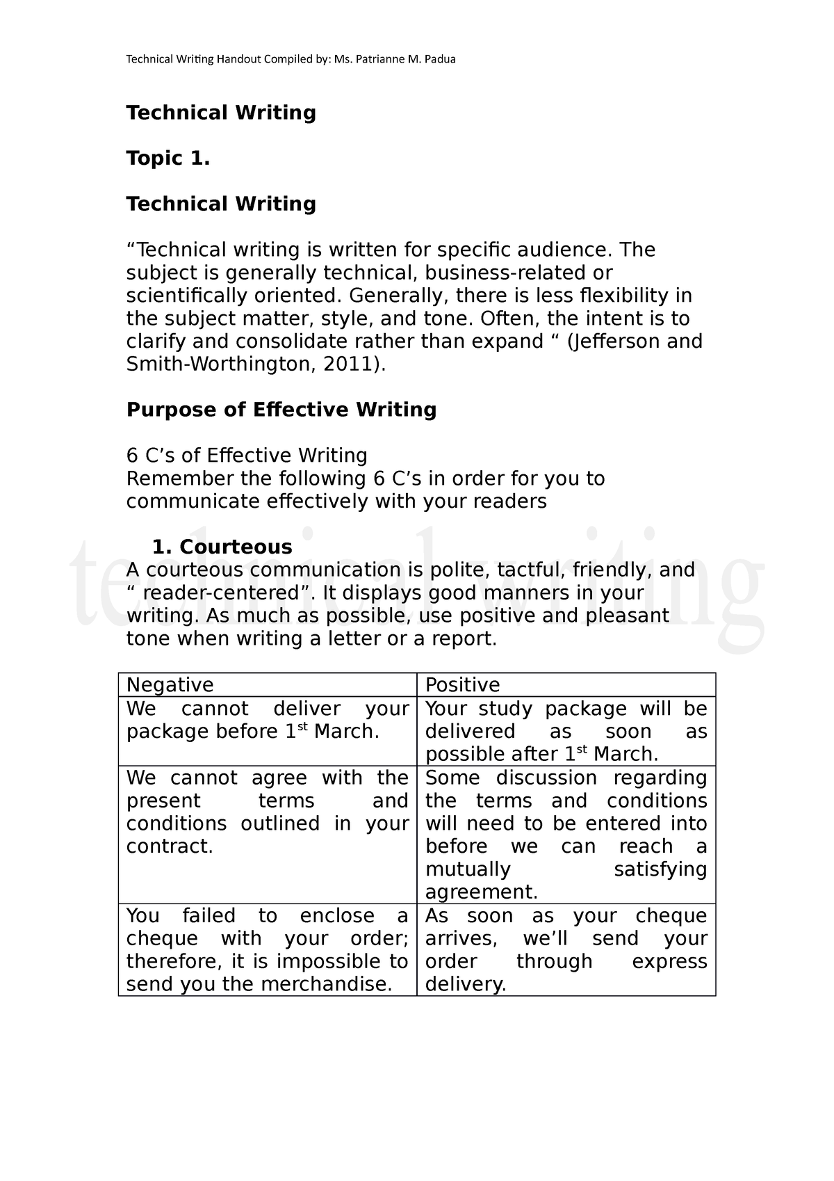 Technical Writing Topic 1 - Technical Writing “Technical Writing Is ...