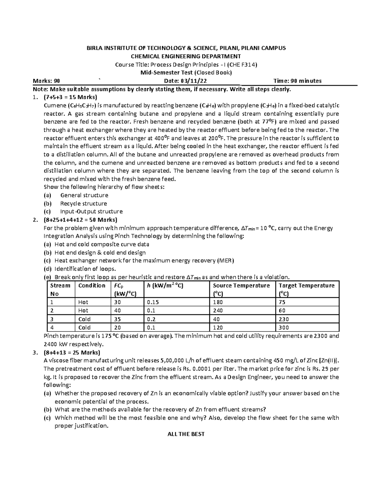 Test-1 - BIRLA INSTRITUTE OF TECHNOLOGY & SCIENCE, PILANI, PILANI ...