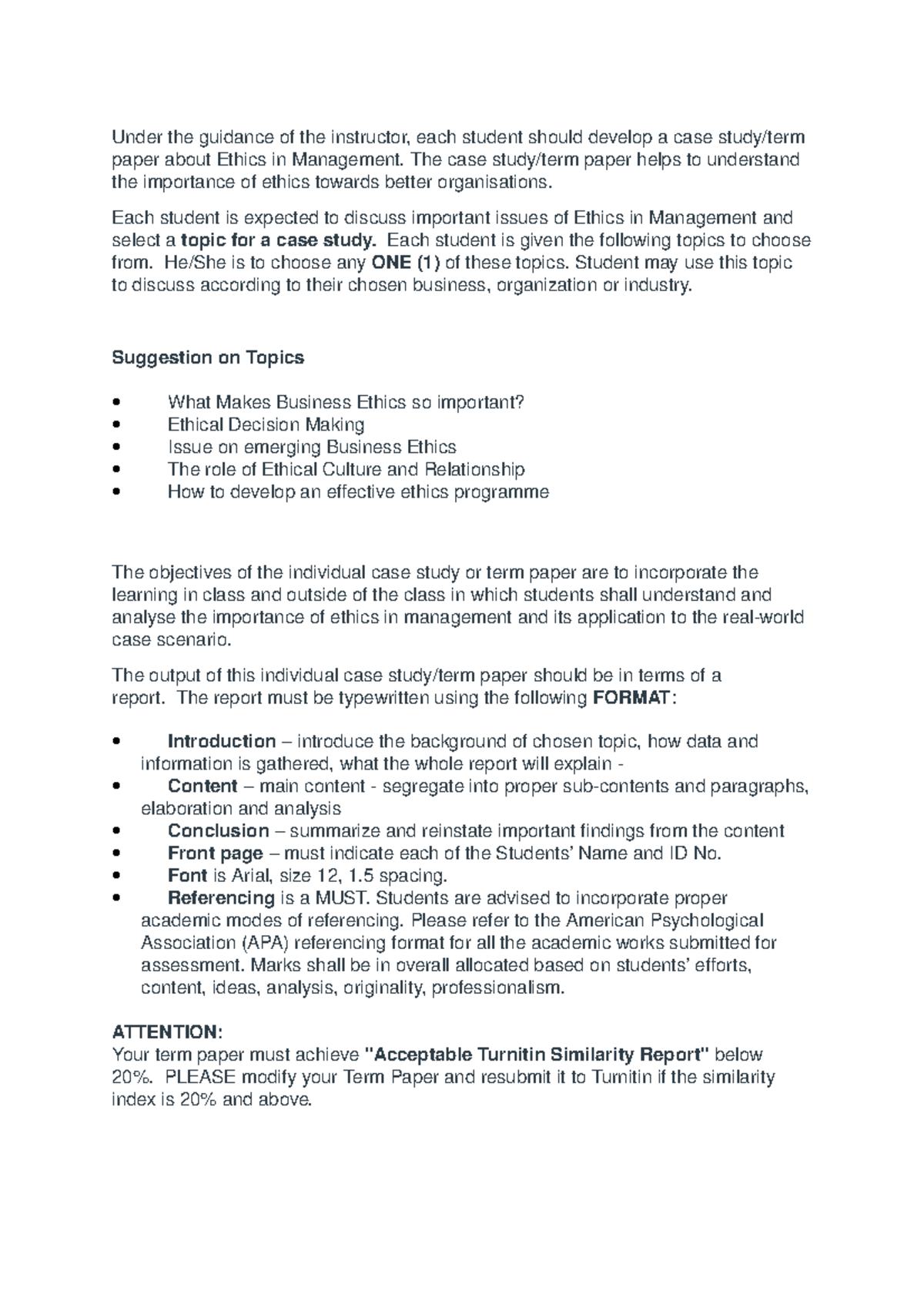 Term Paper 20% - Under the guidance of the instructor, each student ...