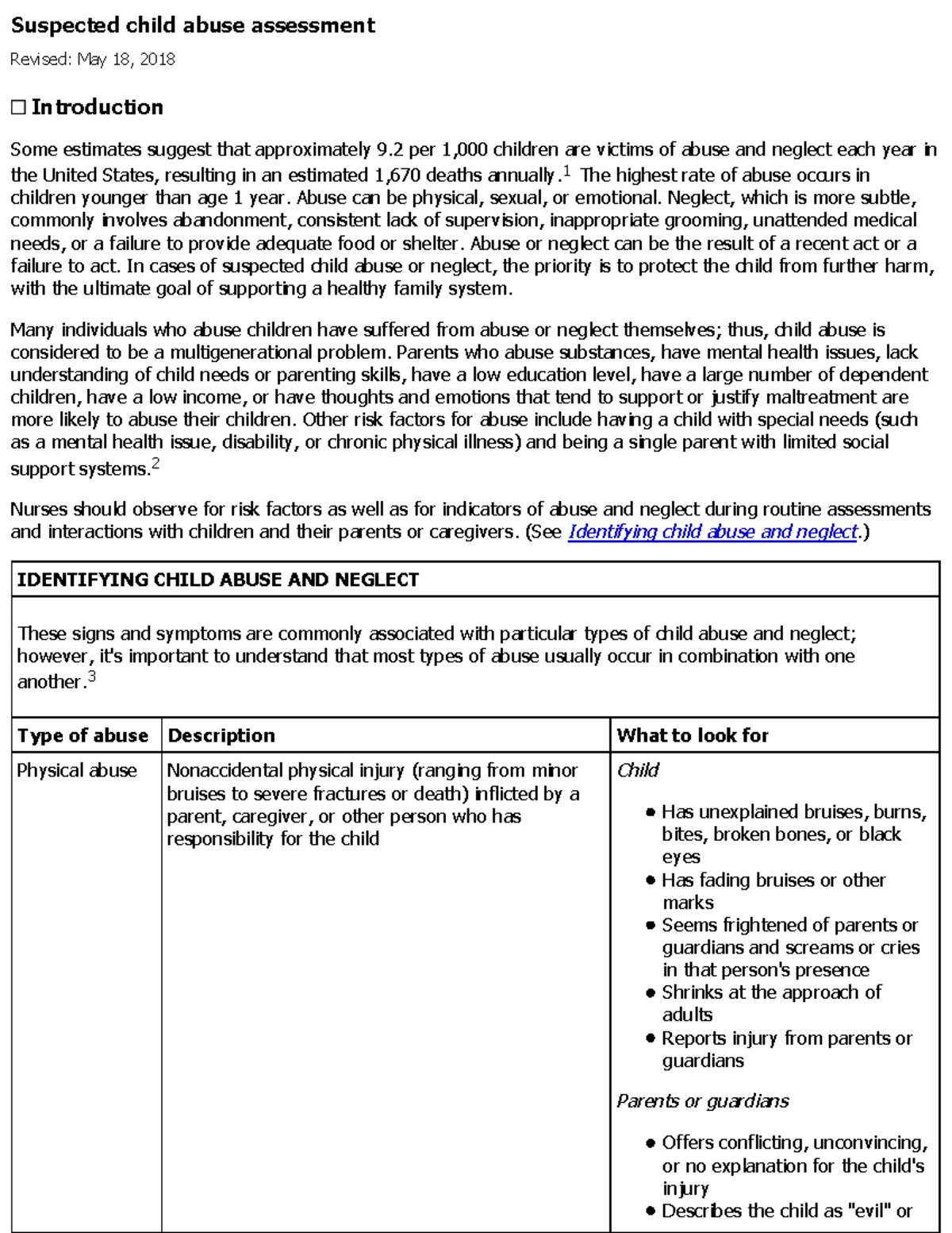 Suspected child abuse assessment - Suspected child abuse assessment ...