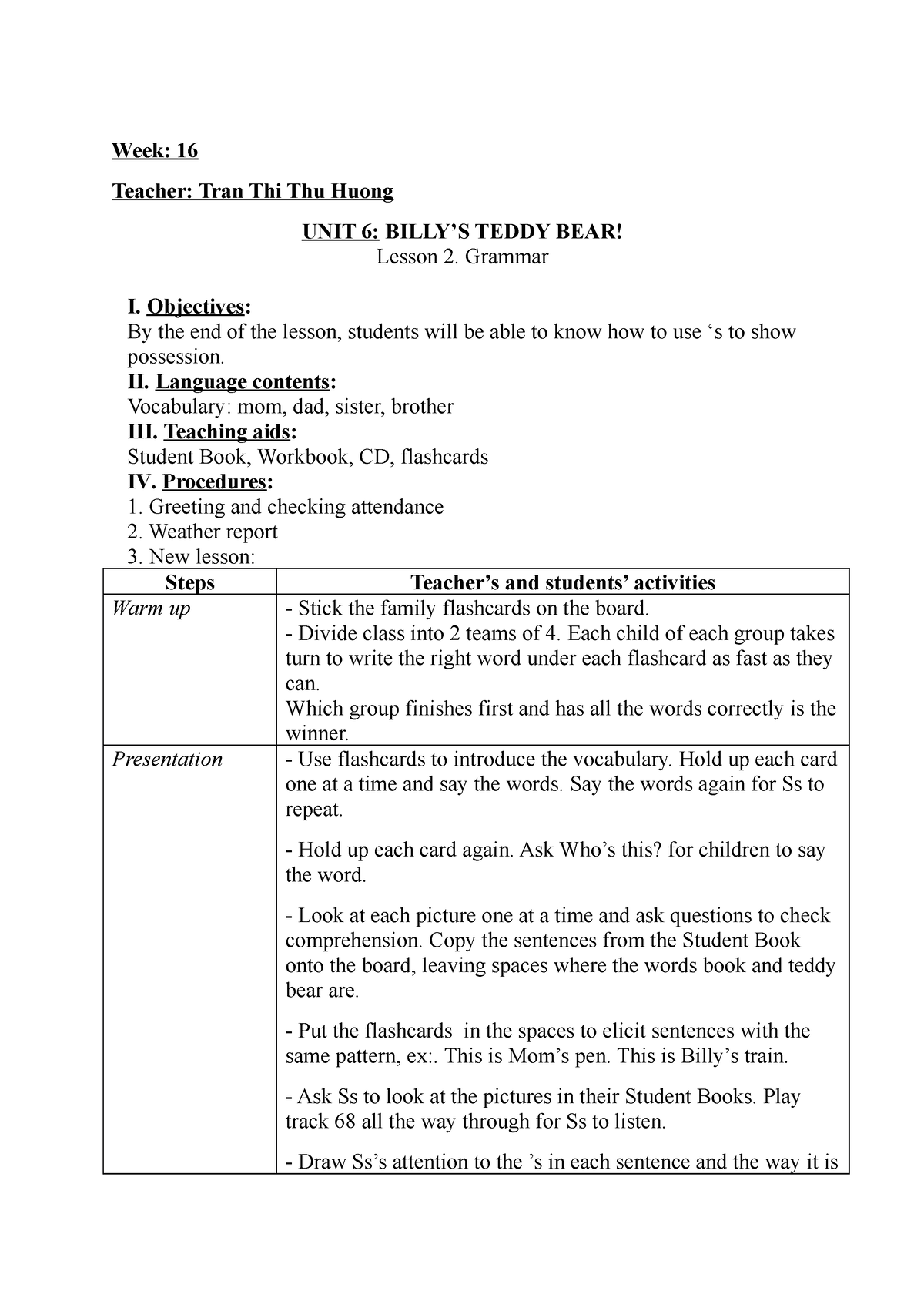 GA Tuần 16 - Unit 6 - Lesson 1 - Khoa Tiếng Anh - Studocu