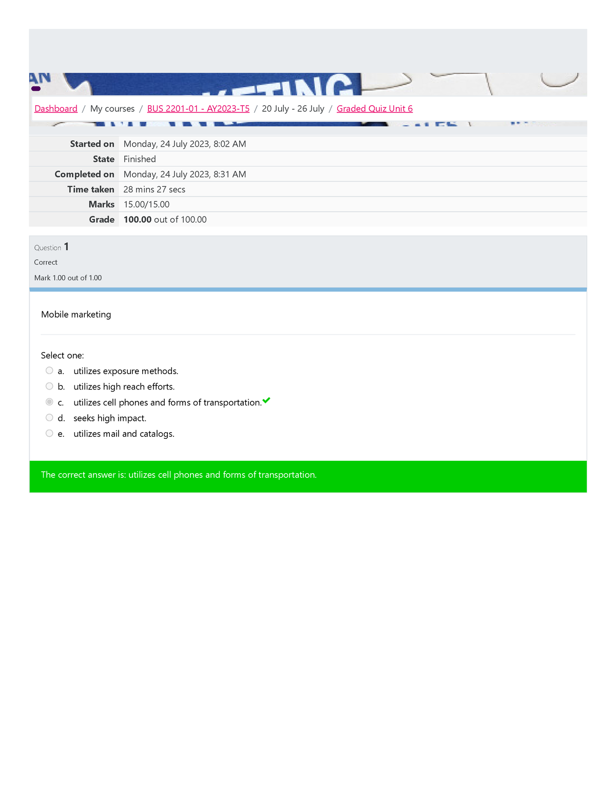 06 BUS 2201 - Principles Of Marketing - Graded Quiz Unit 6_ Attempt ...