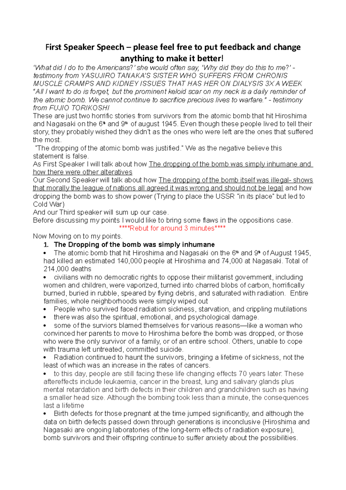 Debating sheet - ghkjgh - First Speaker Speech – please feel free to ...