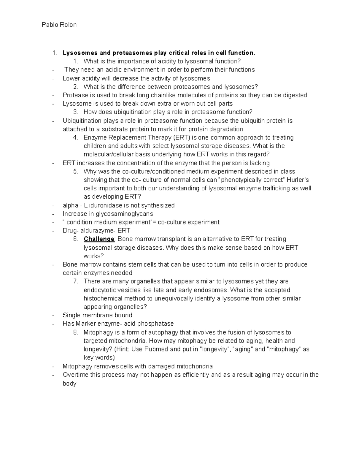 Bio 311 Problem set 5 - homework - Lysosomes and proteasomes play ...