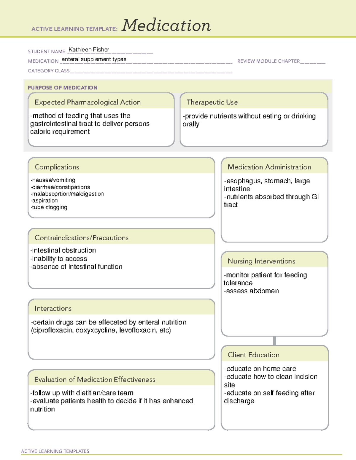 Enteralsup medtemp - ACTIVE LEARNING TEMPLATES Medication STUDENT NAME ...