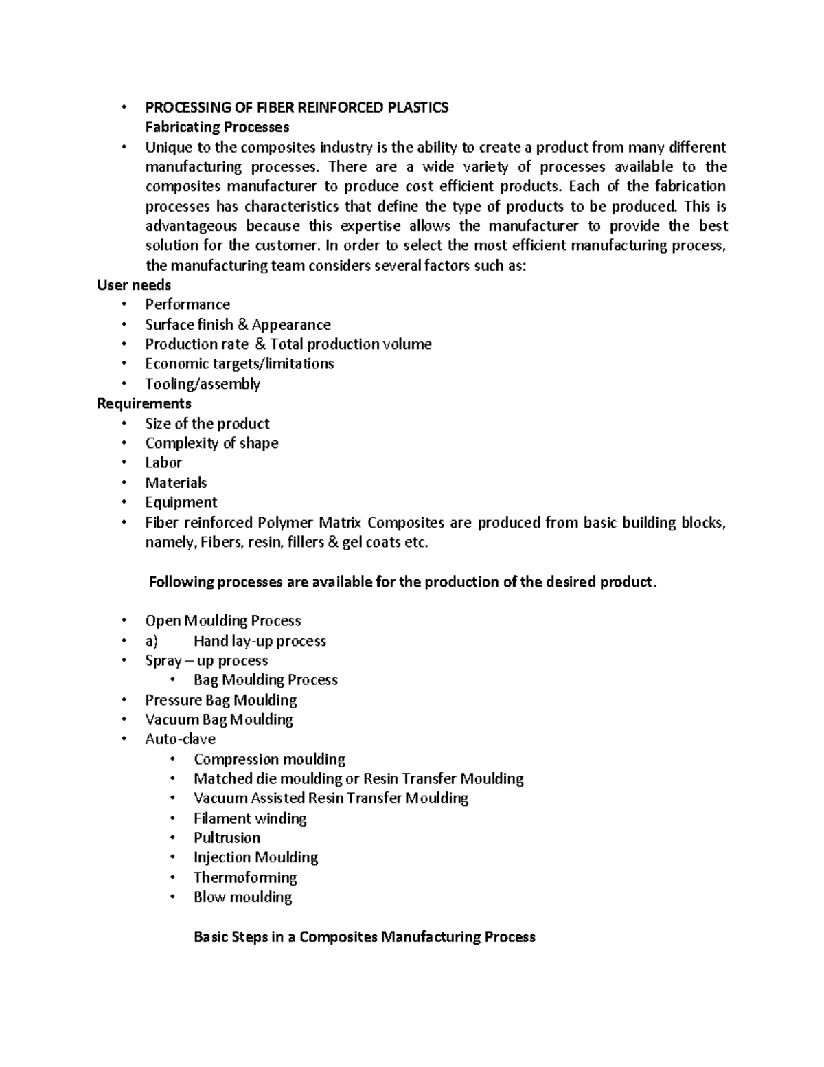 Processing OF Fiber Reinforced Plastics - • PROCESSING OF FIBER ...