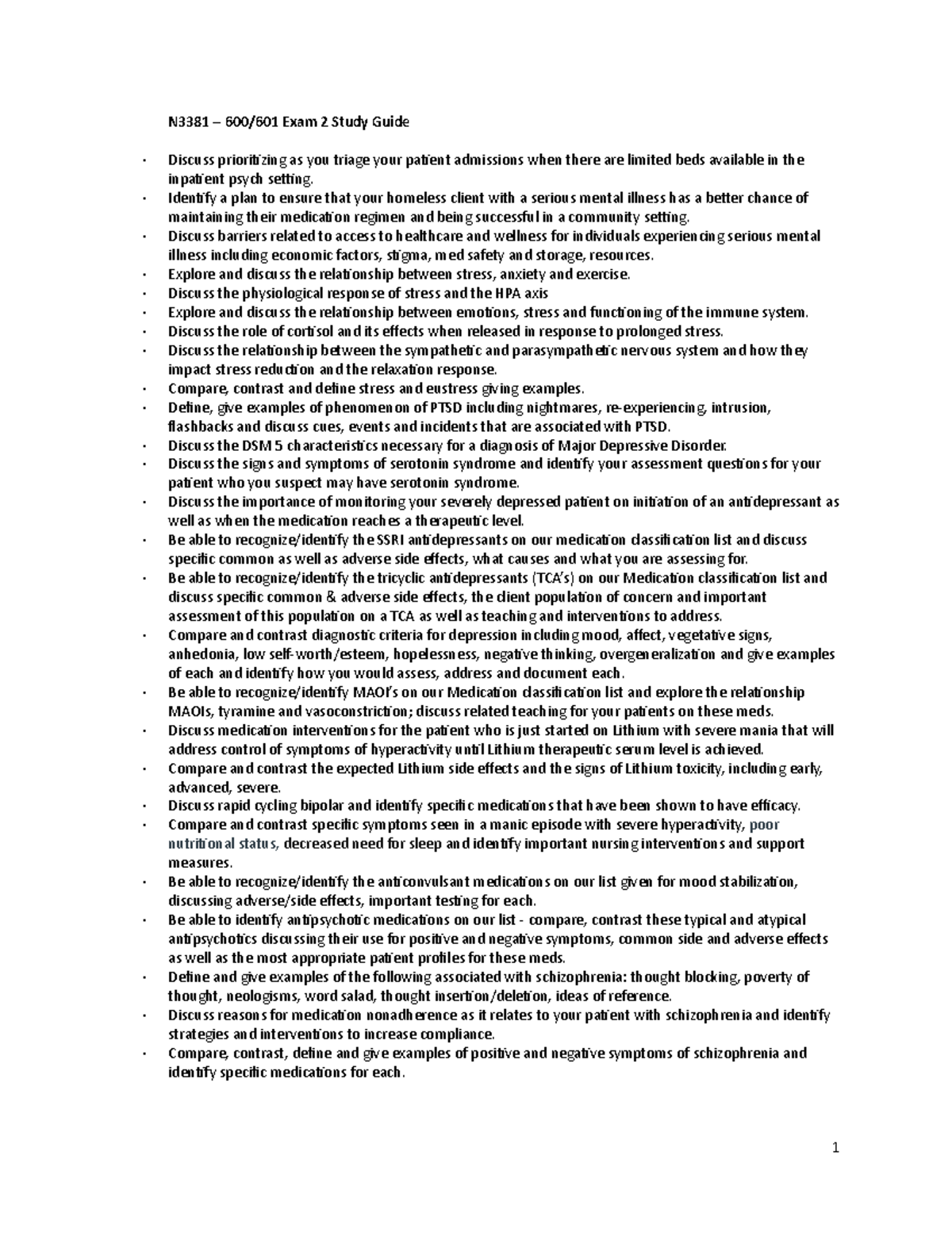 N3381 - 600 601 EXAM 2 Study Guide Spring 22 - N3381 – 600/601 Exam 2 ...
