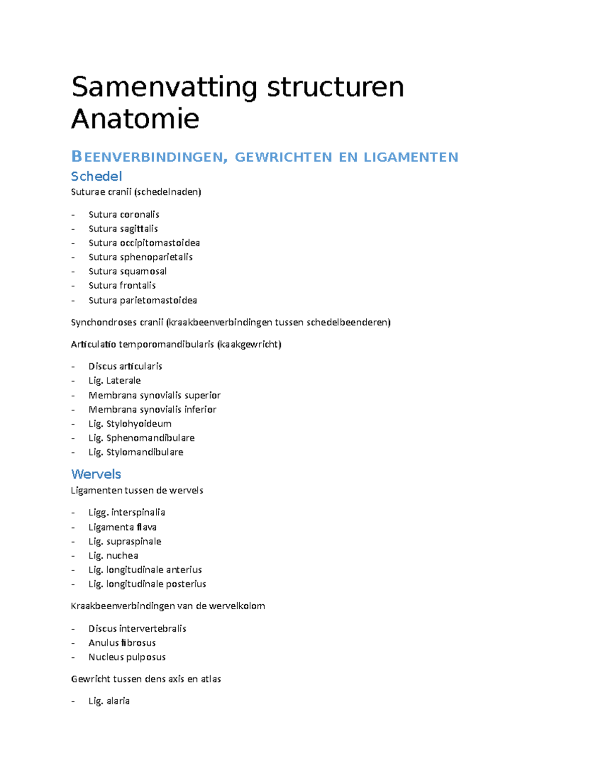 Summary - Complete - Alle Anatomische Structuren (latijnse Benamingen ...