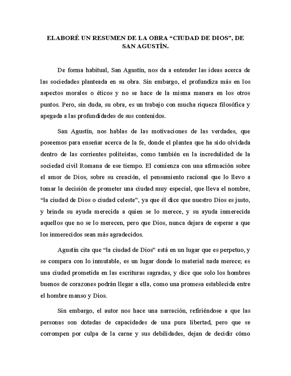 Resumen De La Obra Ciudad De Dios De San Agustin Elabore Un Resumen De La Obra Ciudad De Studocu
