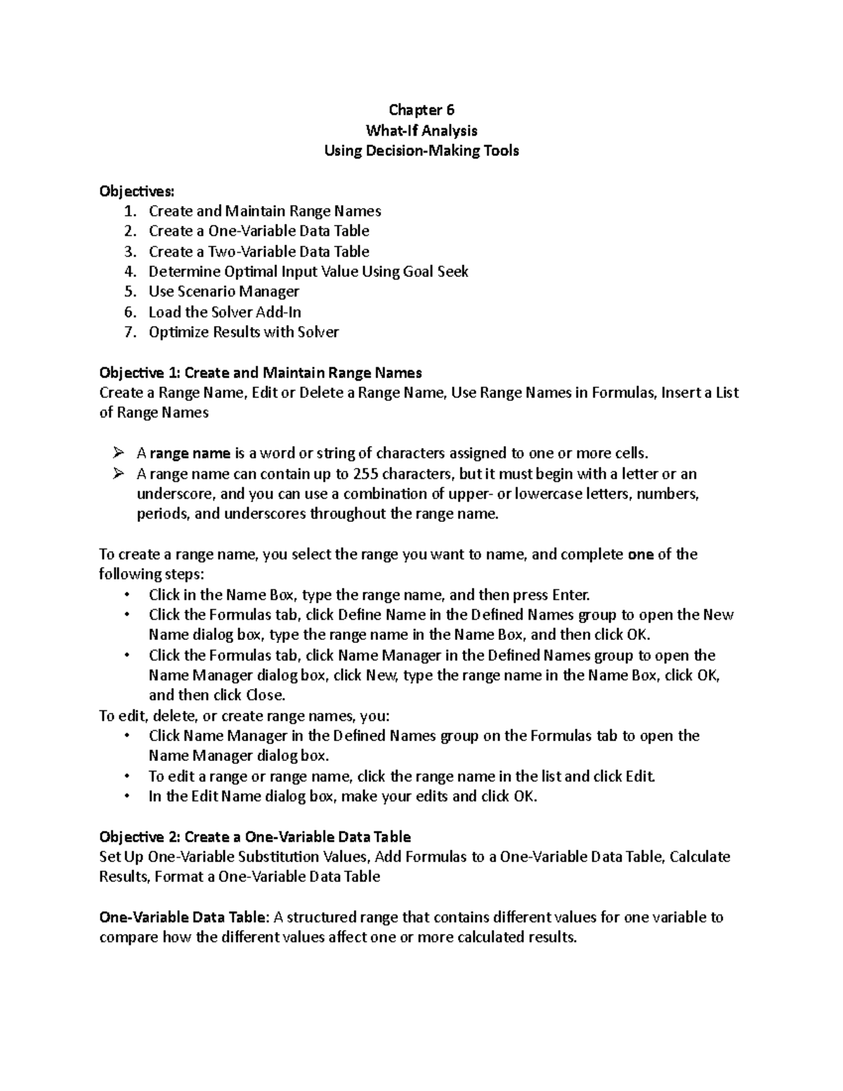 Chapter 6 MIS Notes - Maryann Clark - Chapter 6 What-If Analysis Using ...
