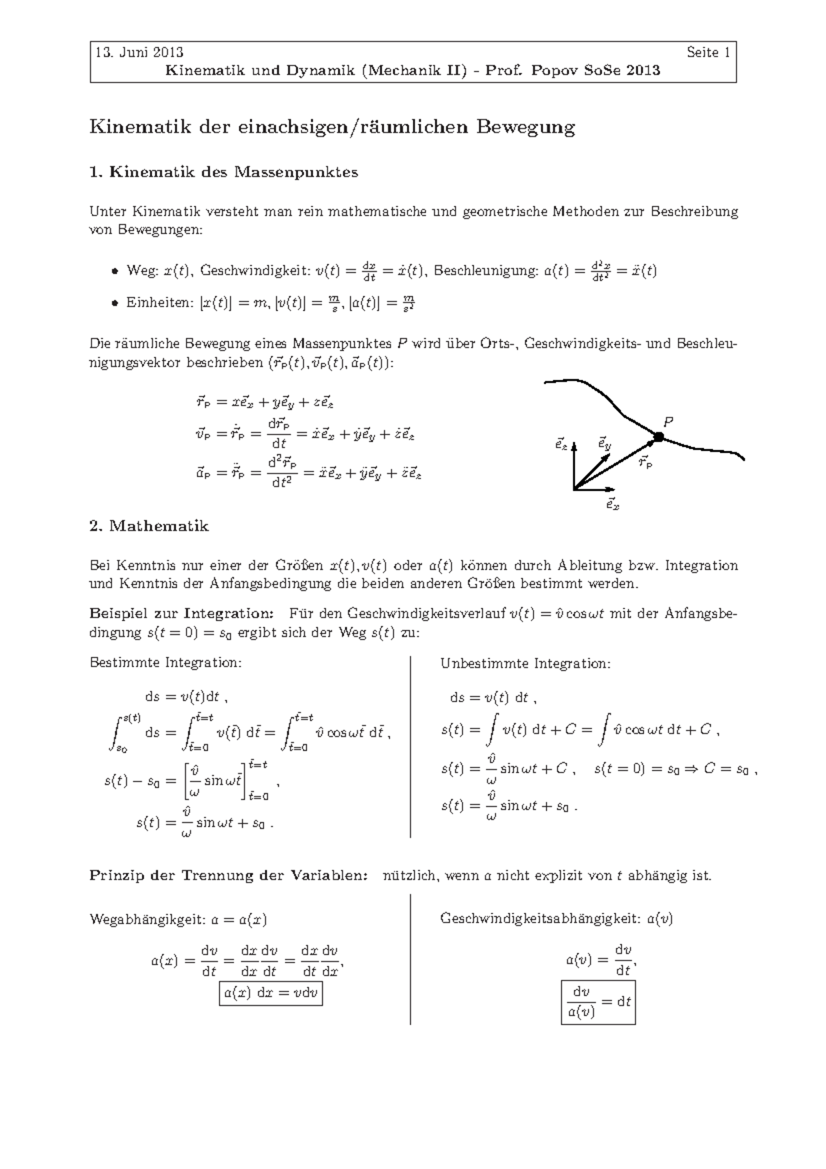 Kinematik U. Dynamik Formaelsammlung - 13. Juni Und Dynamik (Mechanik ...