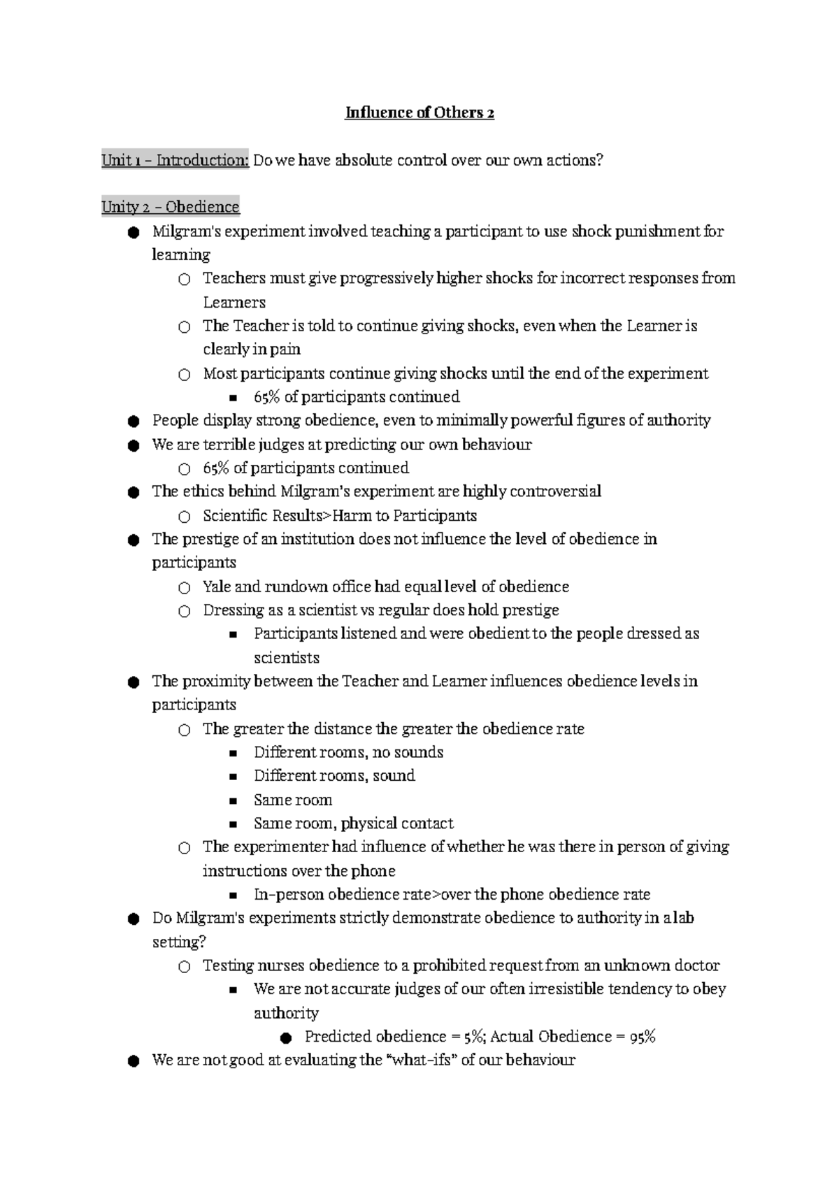 Influence of Others 2 - Module Notes - Influence of Others 2 Unit 1 ...