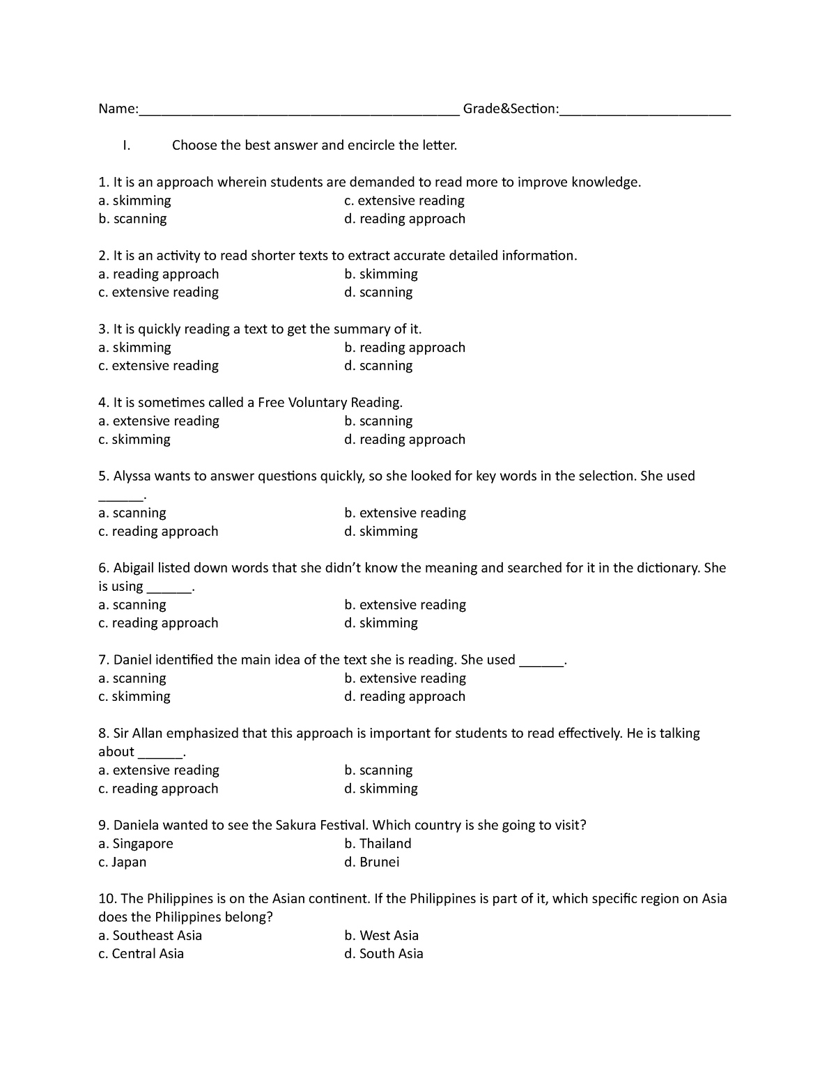 21ST w1 2 longquiz - activity in 21st - Name