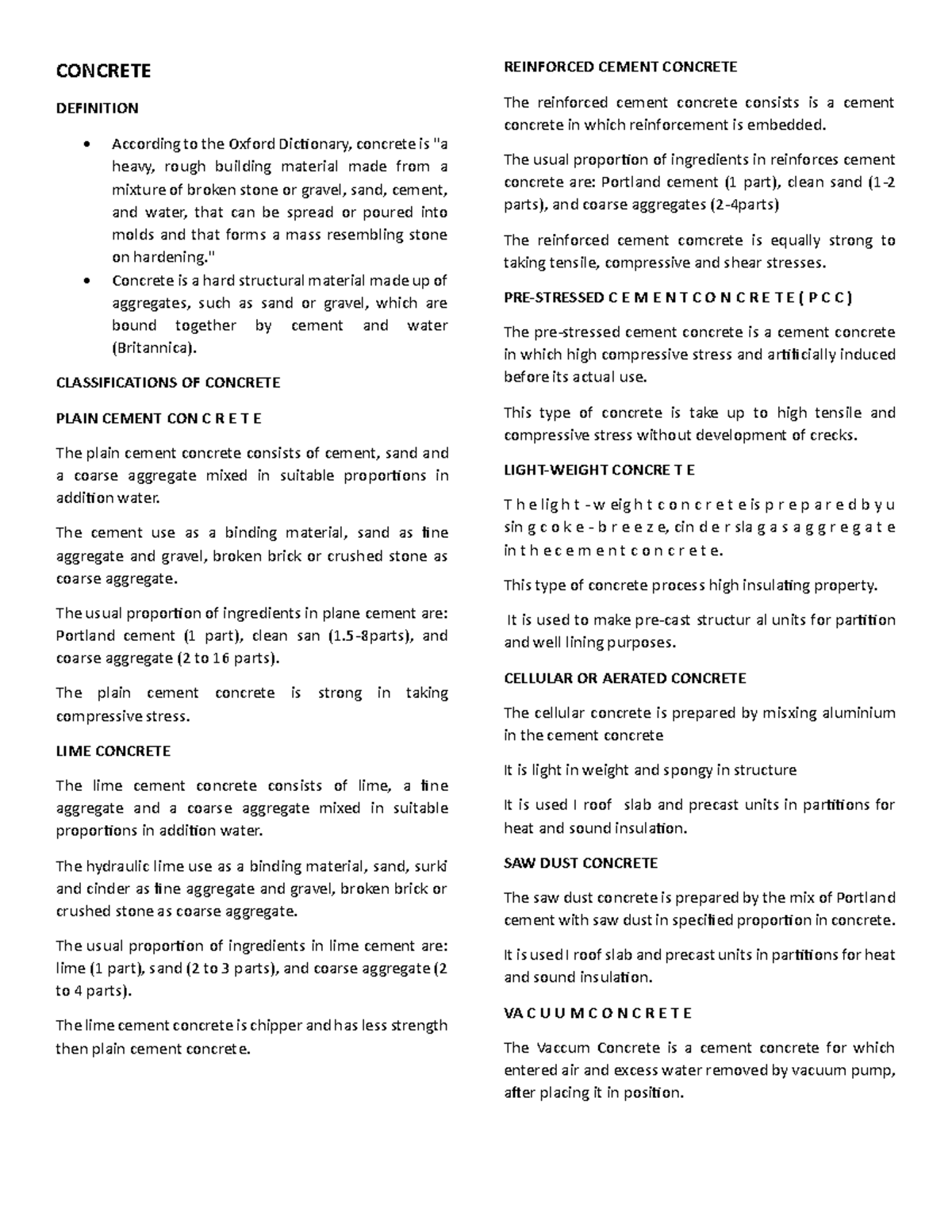 Concreteee npootes CONCRETE DEFINITION According to the Oxford