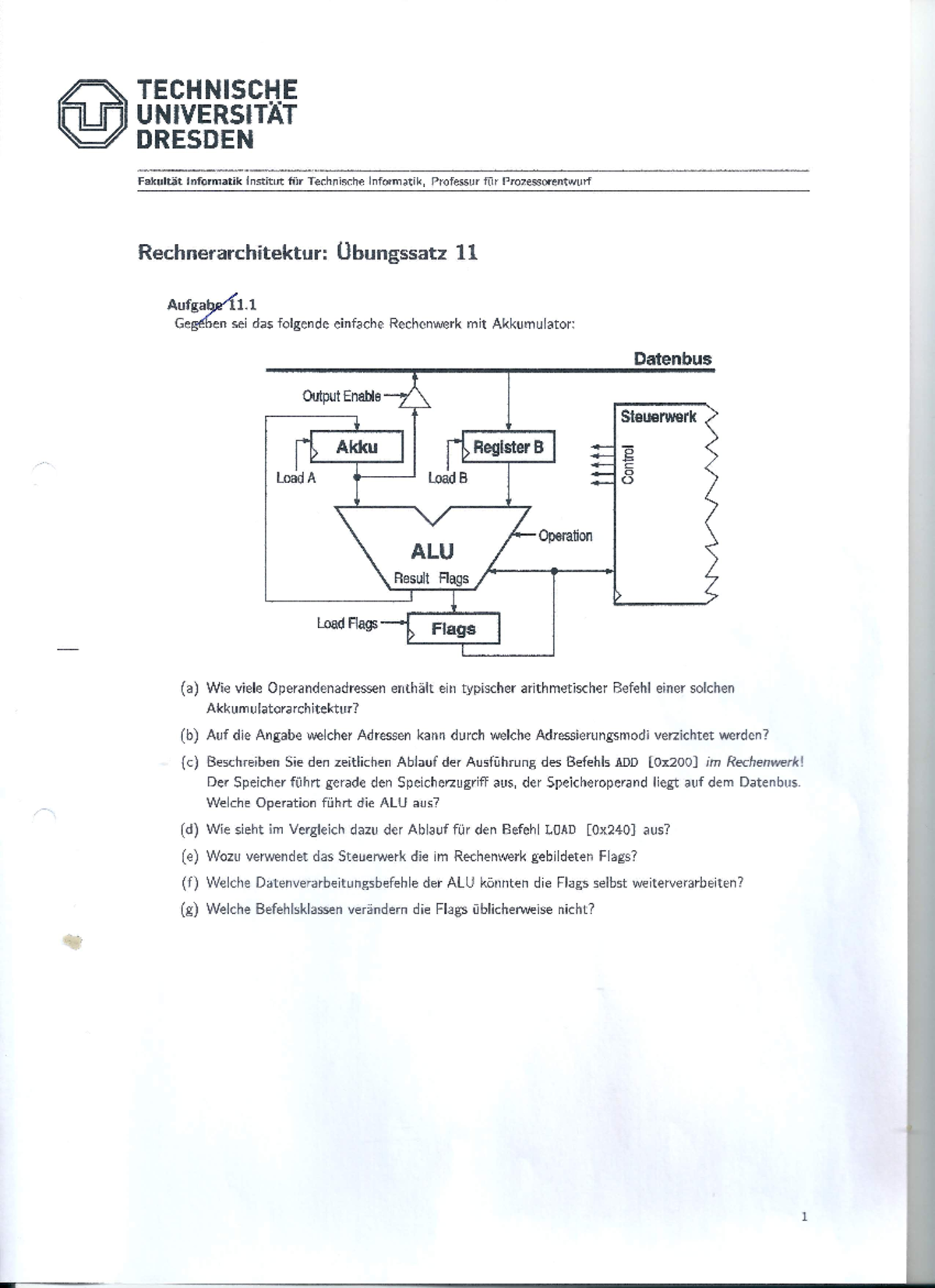 Übung 11 - Rechnerarchitektur - Studocu