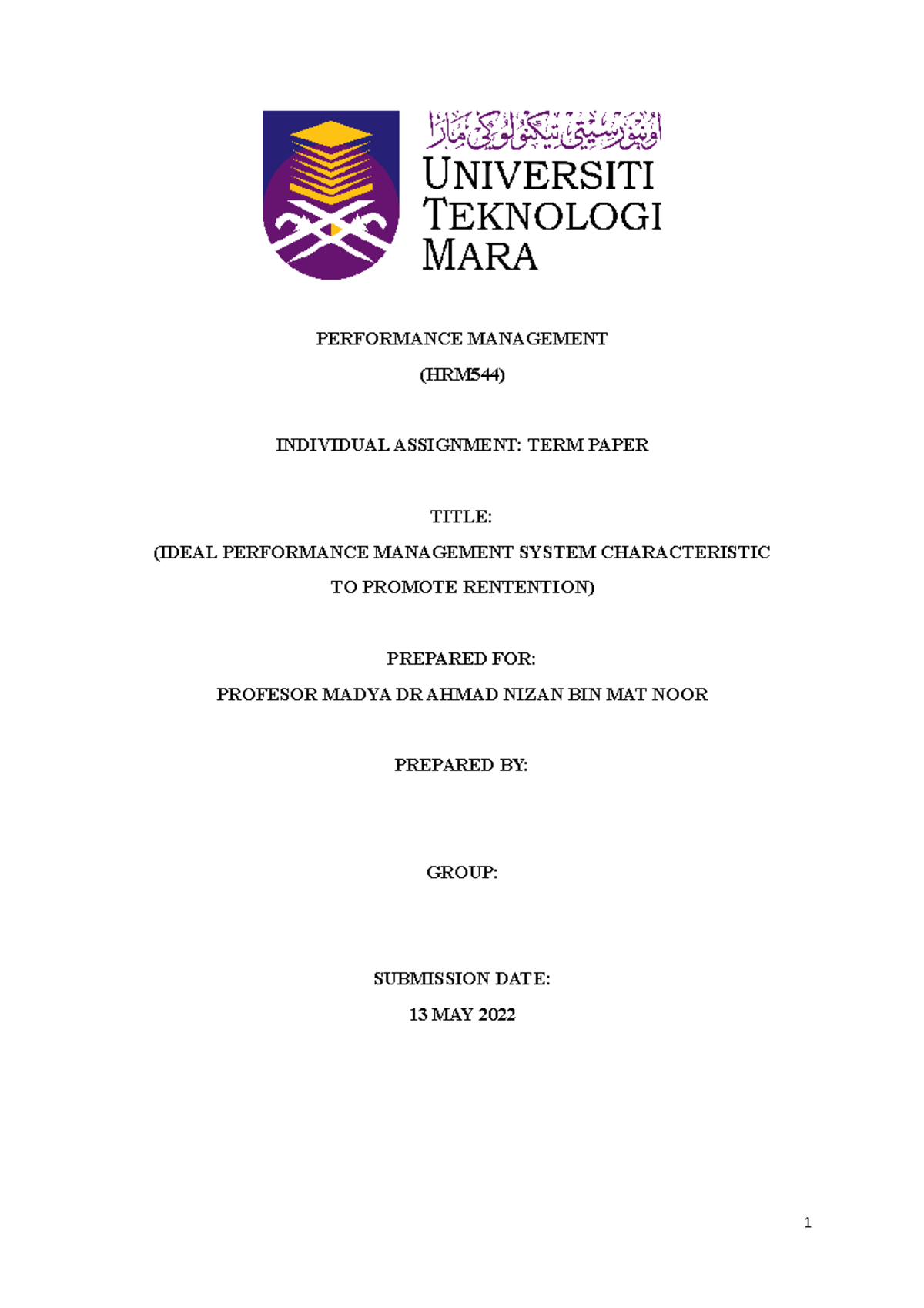 TERM Paper - PERFORMANCE MANAGEMENT (HRM544) INDIVIDUAL ASSIGNMENT ...