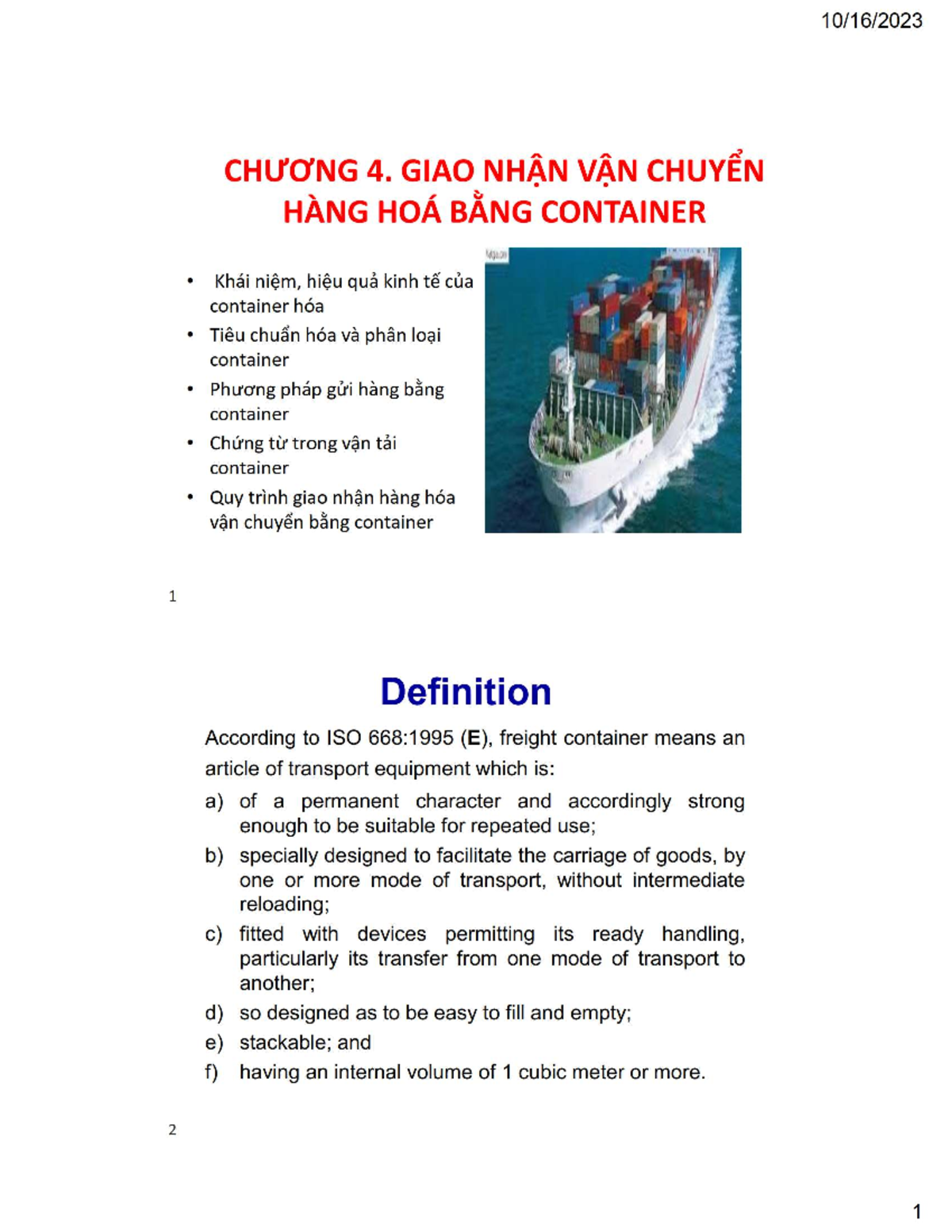 Chap 4. Transport. container - Quản trị tài chính - Studocu