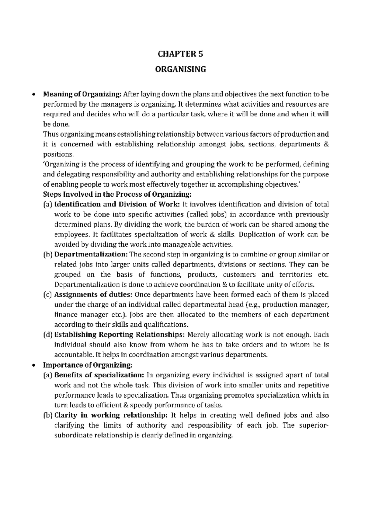12 business studies ch 05 organising - bachelors of commerce - Studocu