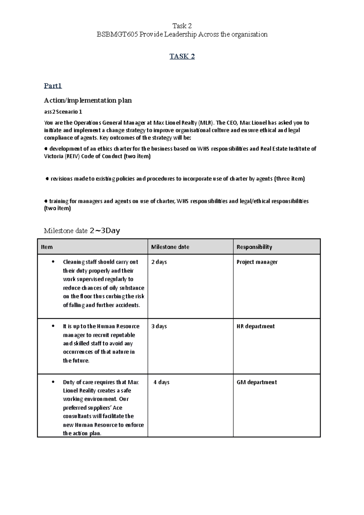 474775494 Bsbmgt 605 TASK 2 docx - BSBMGT605 Provide Leadership Across ...