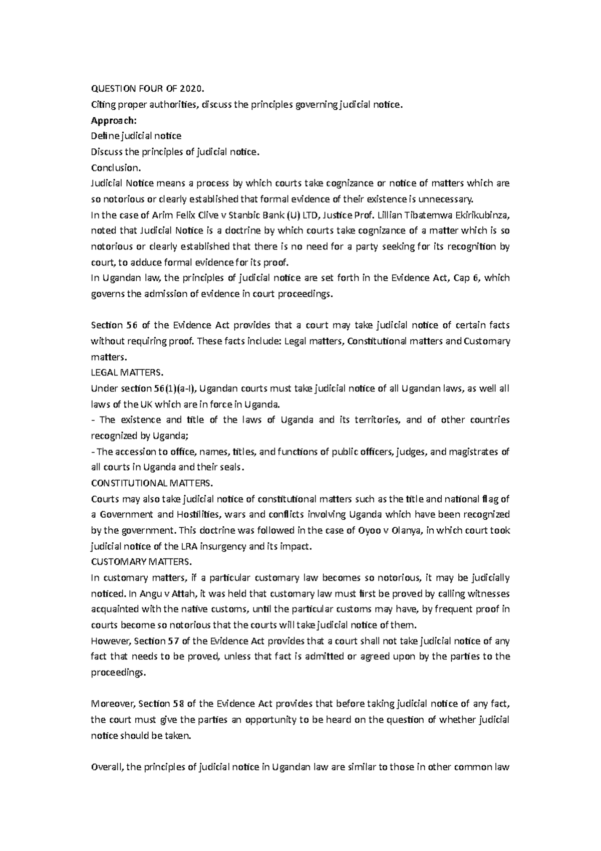 Question FOUR - Good - QUESTION FOUR OF 2020. Citing proper authorities ...