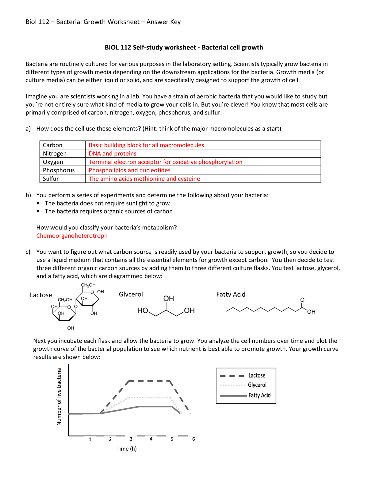 Bacterial Growth - Self Study Worksheet - Answer Key - BIOL 21 Intended For Population Growth Worksheet Answers
