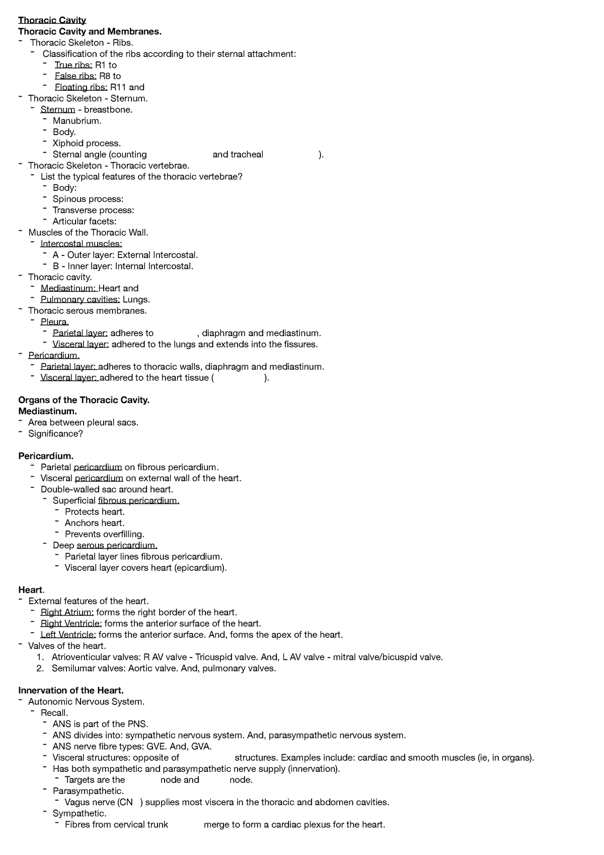 WK 10 - HBB - Thoracic Cavity - Thoracic Cavity Thoracic Cavity and ...