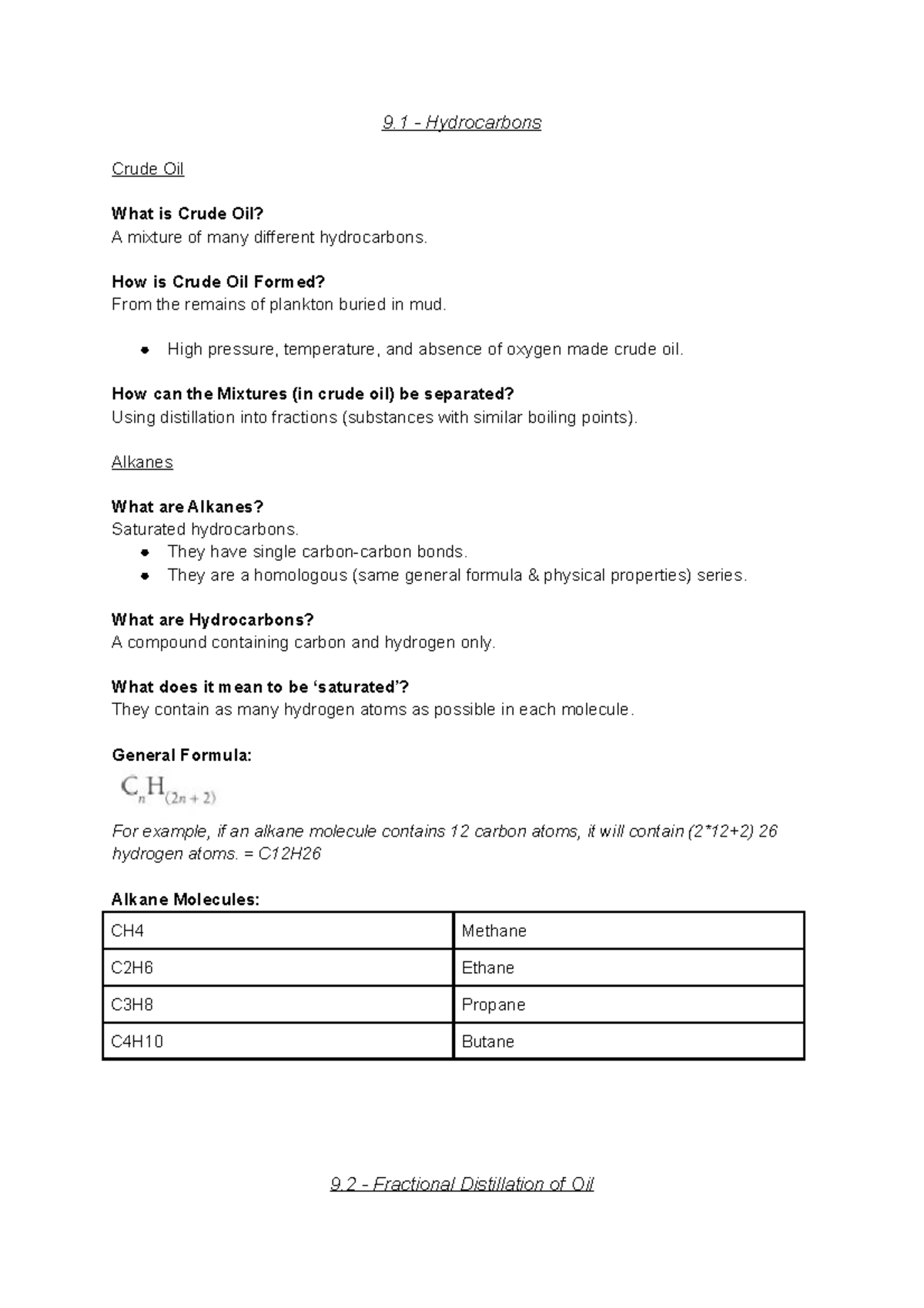 Crude Oil and Fuels Chemistry Unit 9 9 Hydrocarbons Crude Oil