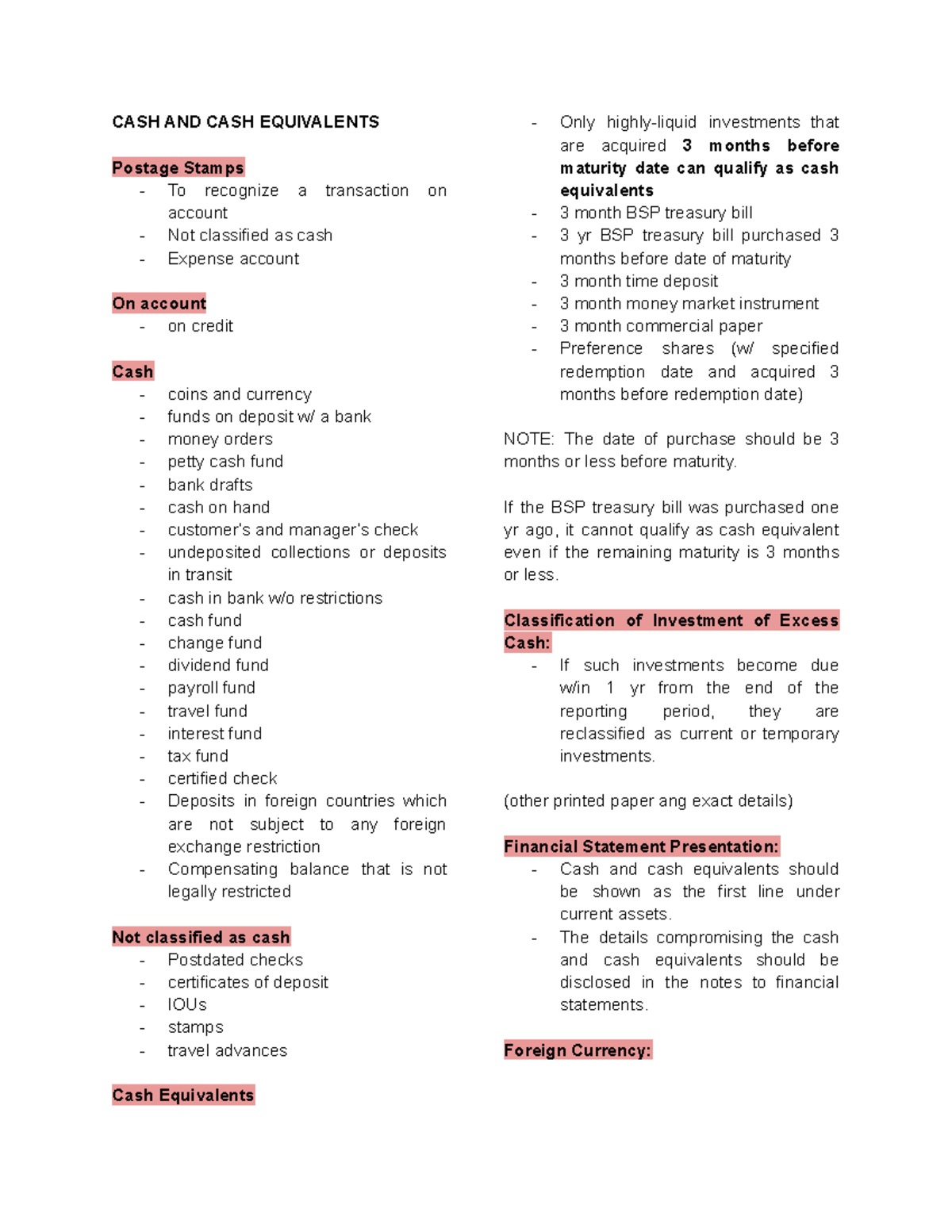 Acctng 121D Reviewer CHAR CHAP13 CASH AND CASH EQUIVALENTS Postage
