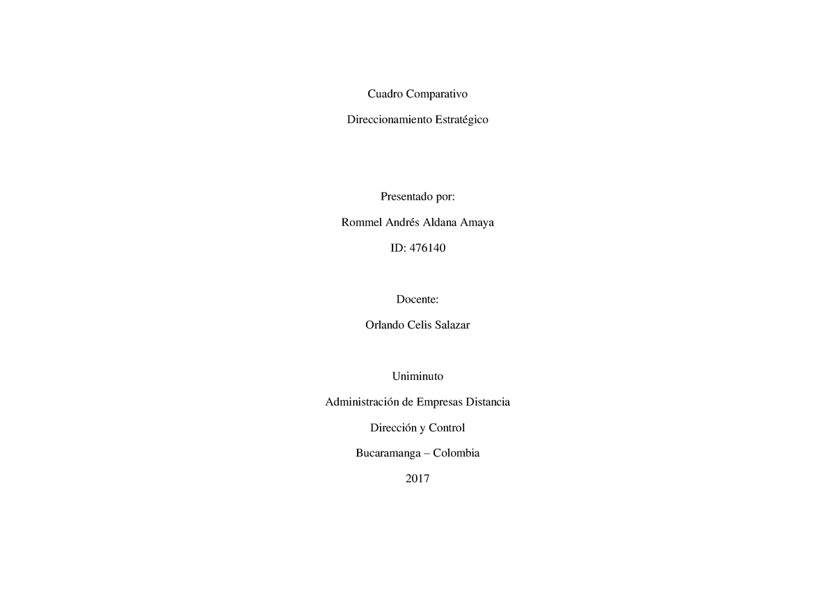 Cuadro Comparativo Direccionamiento Estrategico Cuadro Comparativo Direccionamiento