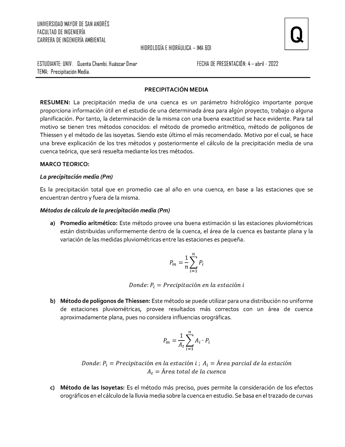 04 Precipitación Media - PRECIPITACI”N MEDIA RESUMEN: La PrecipitaciÛn ...