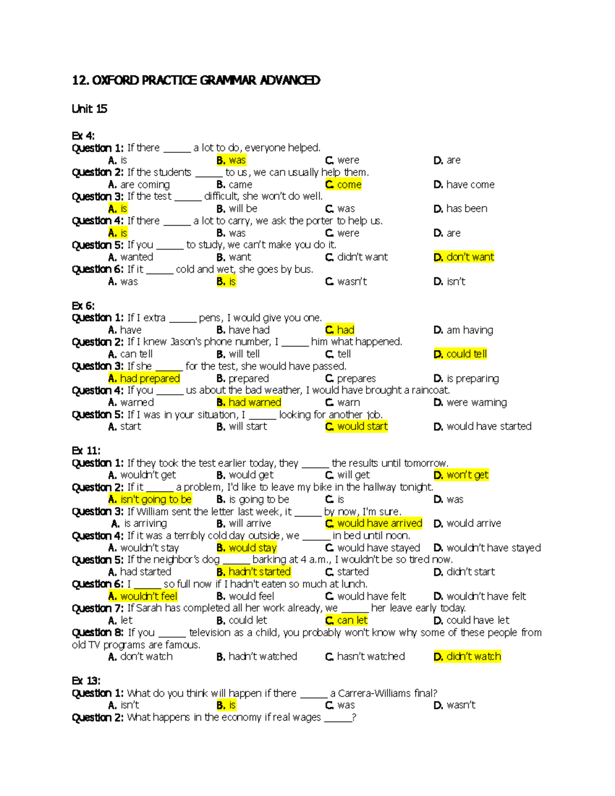 Conditionals - điều kiện - 12. OXFORD PRACTICE GRAMMAR ADVANCED Unit 15 ...