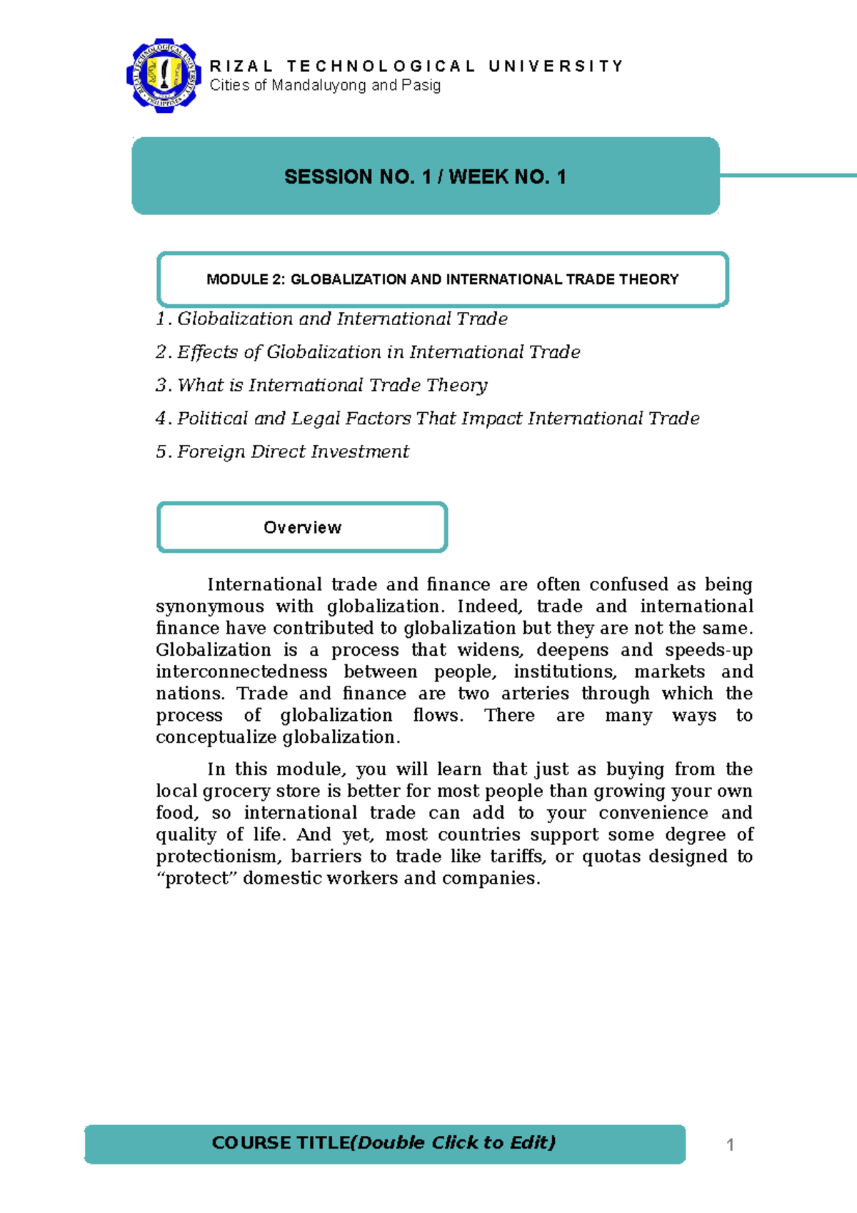 IBT Module 2 International Trade AND Foreign Direct Investment ...