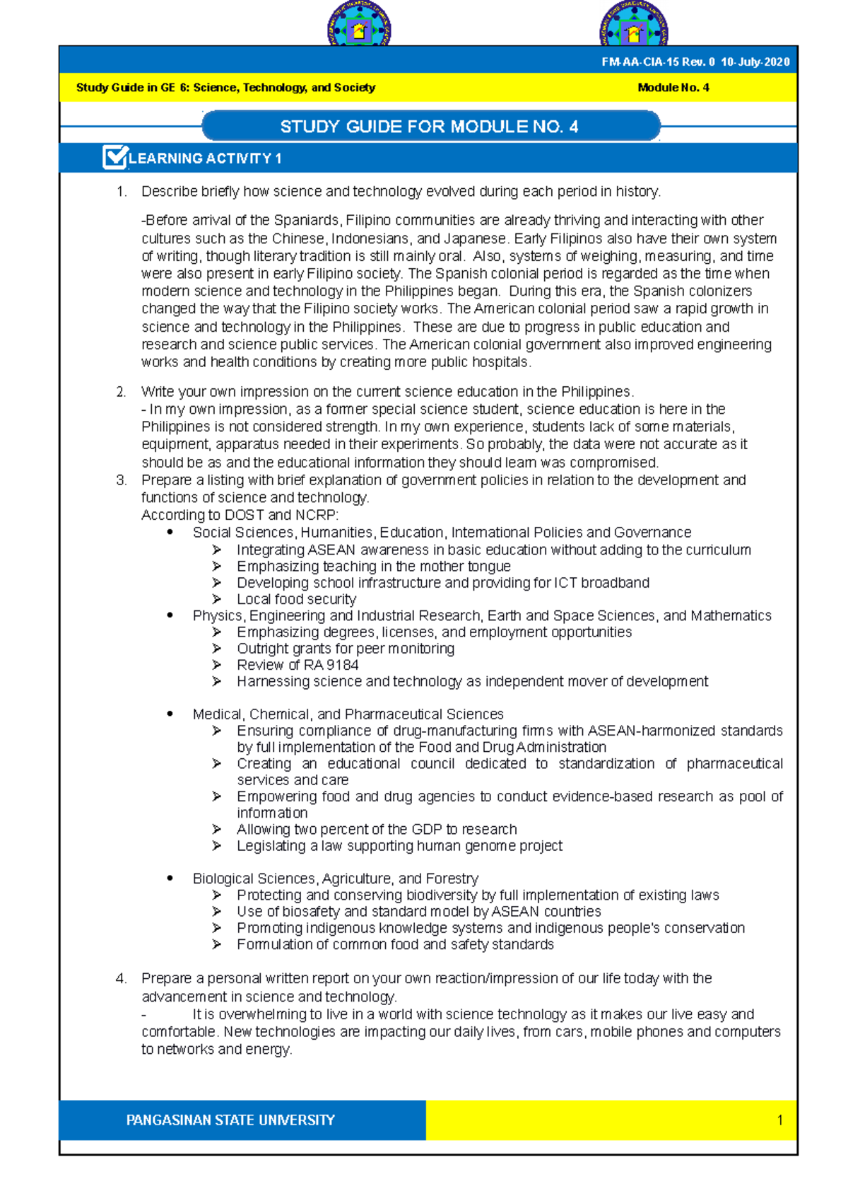 STS Study- Guide-4-2nd-sem 2 - LEARNING ACTIVITY 1 Describe briefly how ...