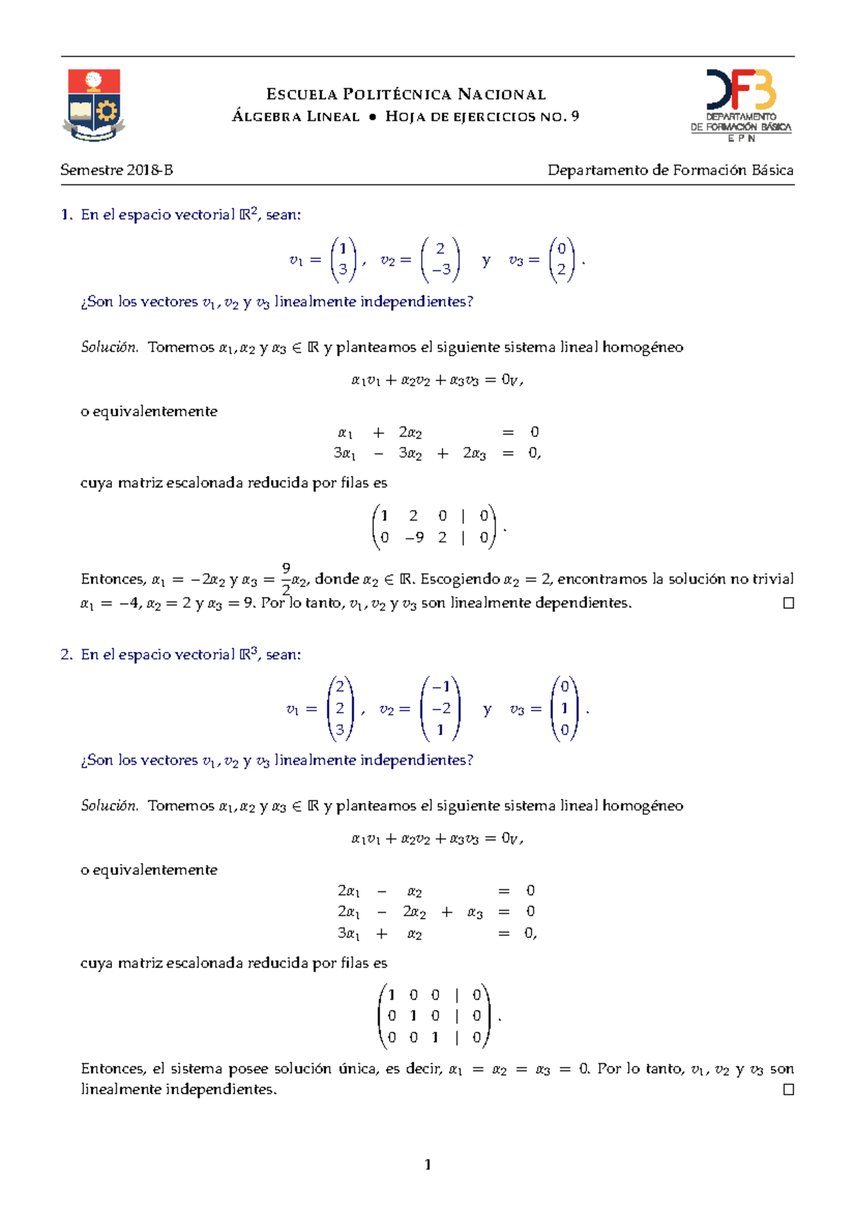 Hoja Ejercicios Algebra DFB 09 Sol E - E SCUELA P N ACIONAL LGEBRA L ...