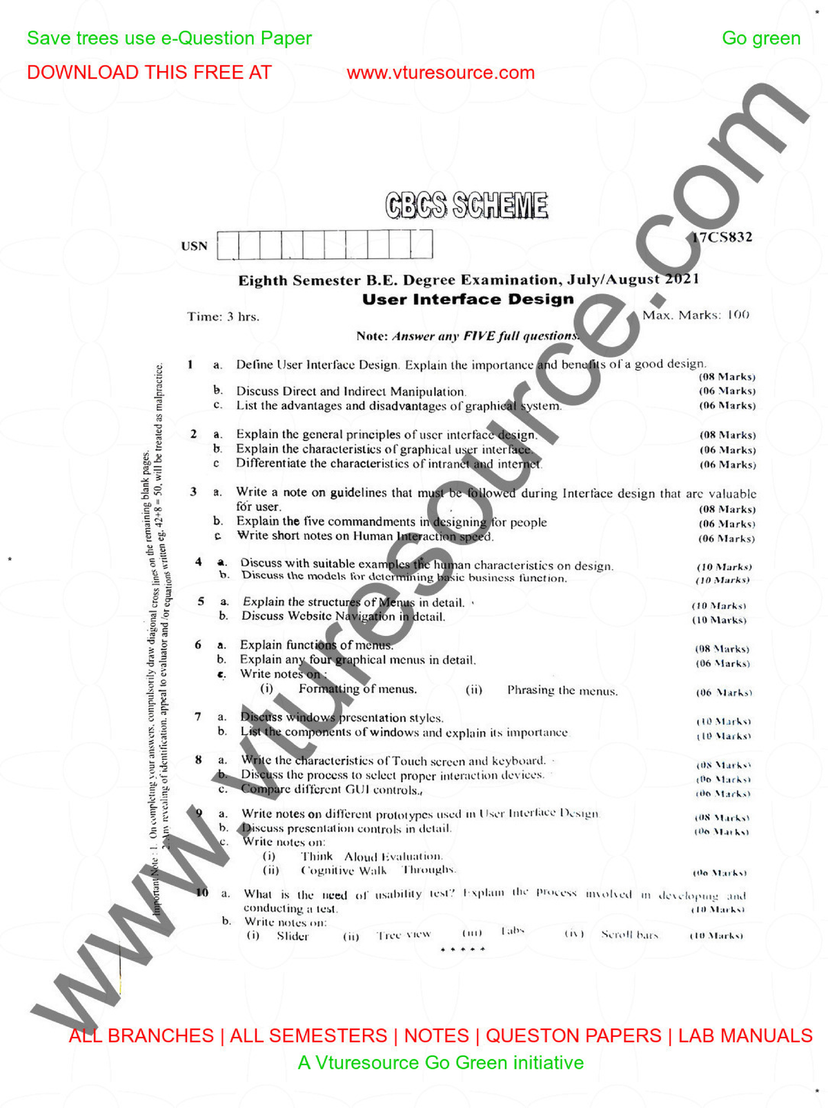 Aug-2021 - Question paper - 7th sem CSE NOTES - Studocu