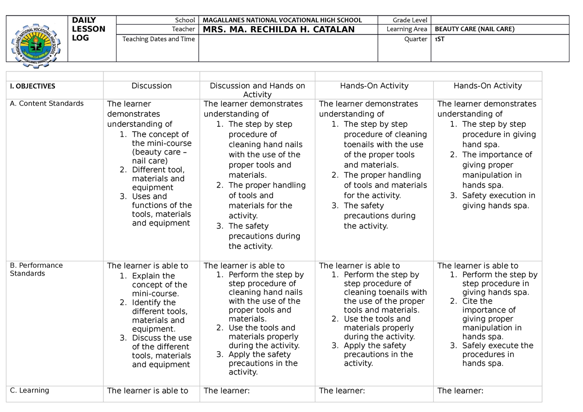 Daily Lesson Log sample - DAILY LESSON LOG School MAGALLANES NATIONAL ...