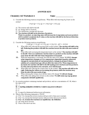 Chem 162 Worksheet 4 With Answers - ANSWER KEY Chemistry 162 Worksheet ...