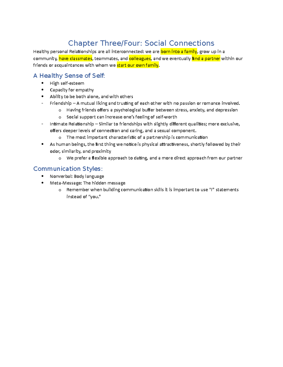Personal Health Chapter 3-4 - Social Connections - Chapter Three/Four ...