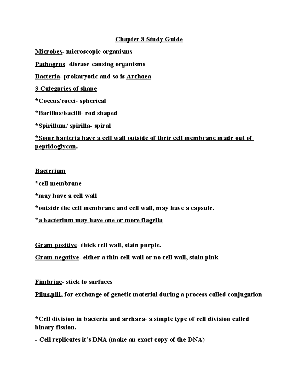 Chapter 8 Study Guide - Chapter 8 Study Guide Microbes- microscopic ...